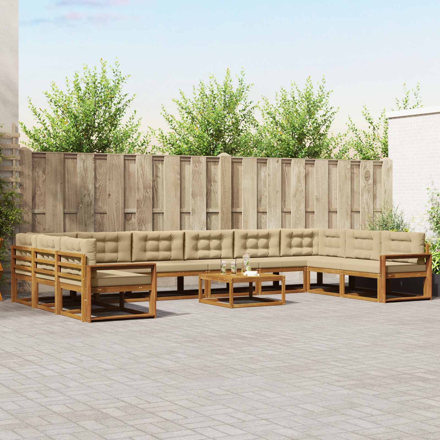 Outdoor-Sofagarnitur mit Kissen 11 pcs Natur und Beige
