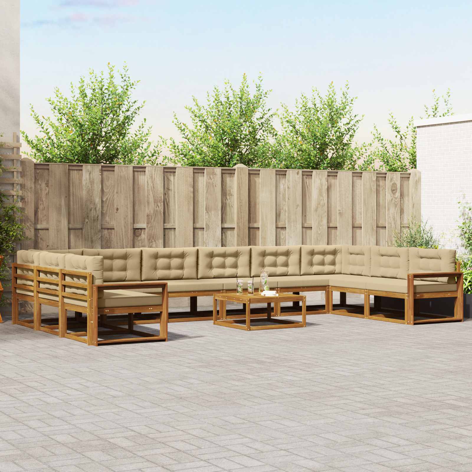 Outdoor-Sofagarnitur mit Kissen 11 pcs Natur und Beige