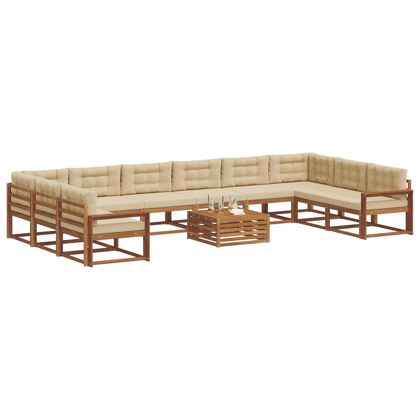 Outdoor-Sofagarnitur mit Kissen 11 pcs Natur und Beige