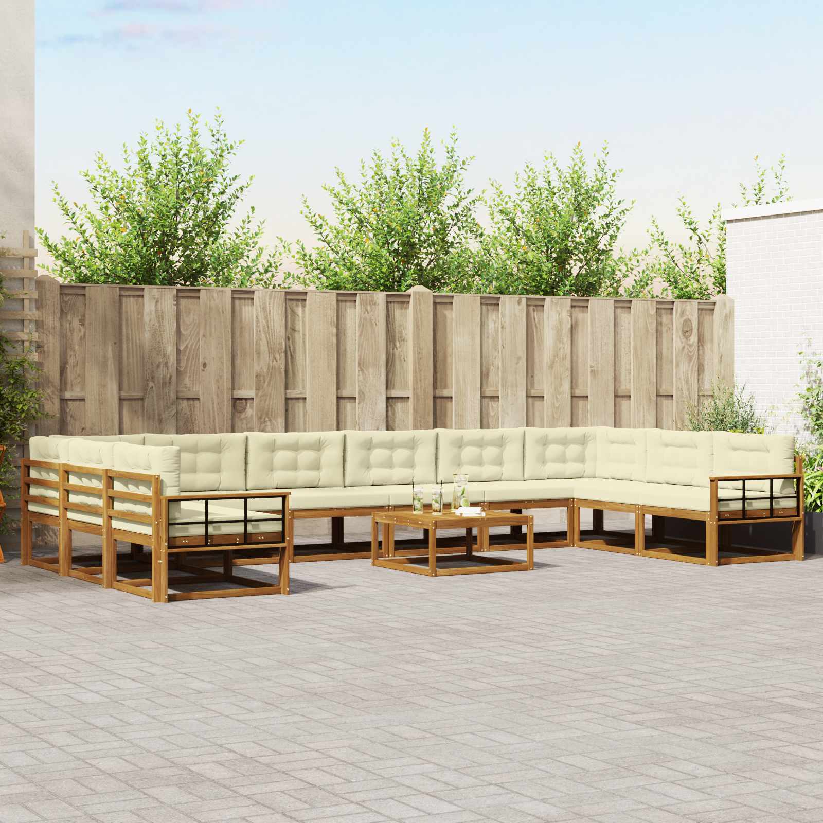 Outdoor-Sofagarnitur mit Kissen 11 pcs Natur und Creme