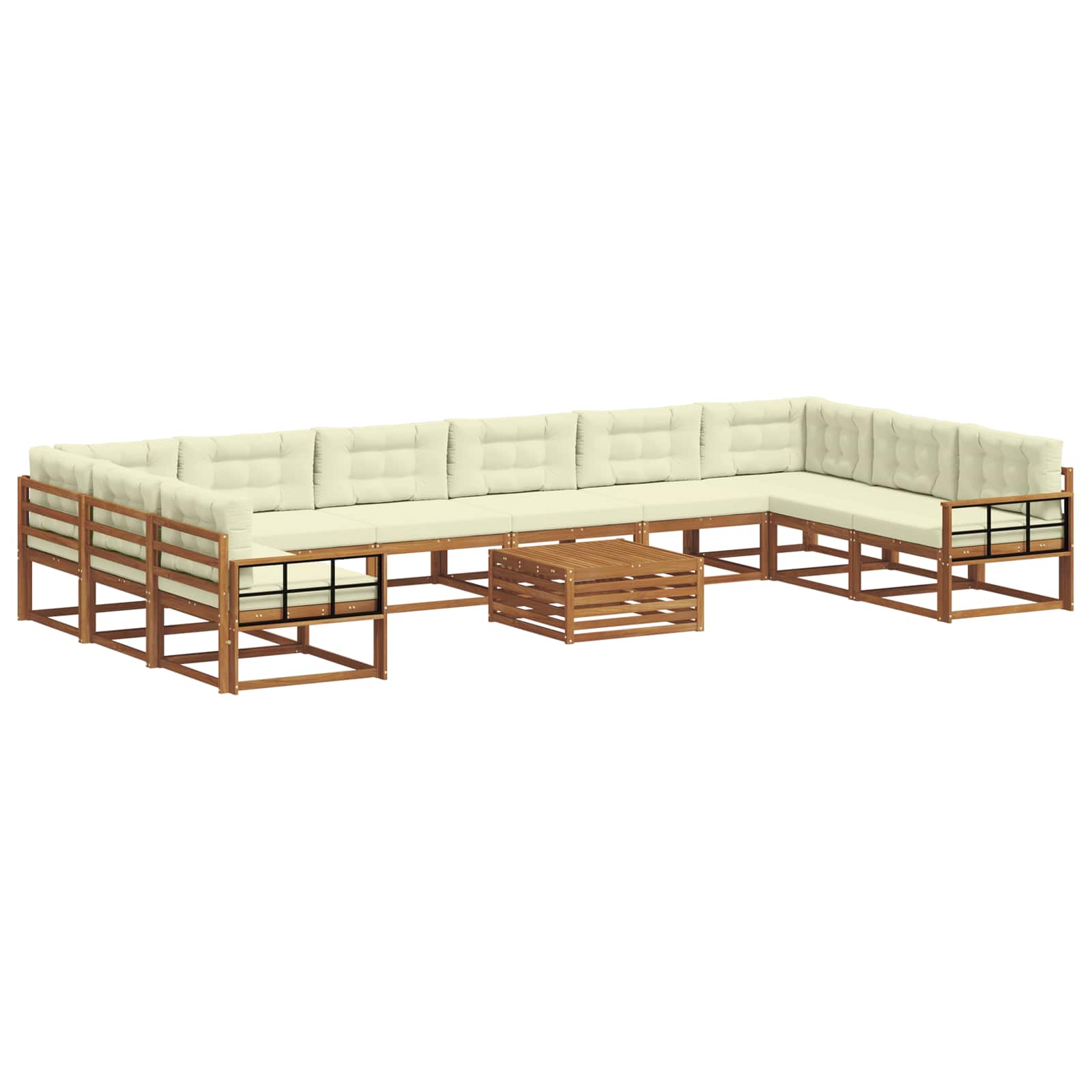 Outdoor-Sofagarnitur mit Kissen 11 pcs Natur und Creme