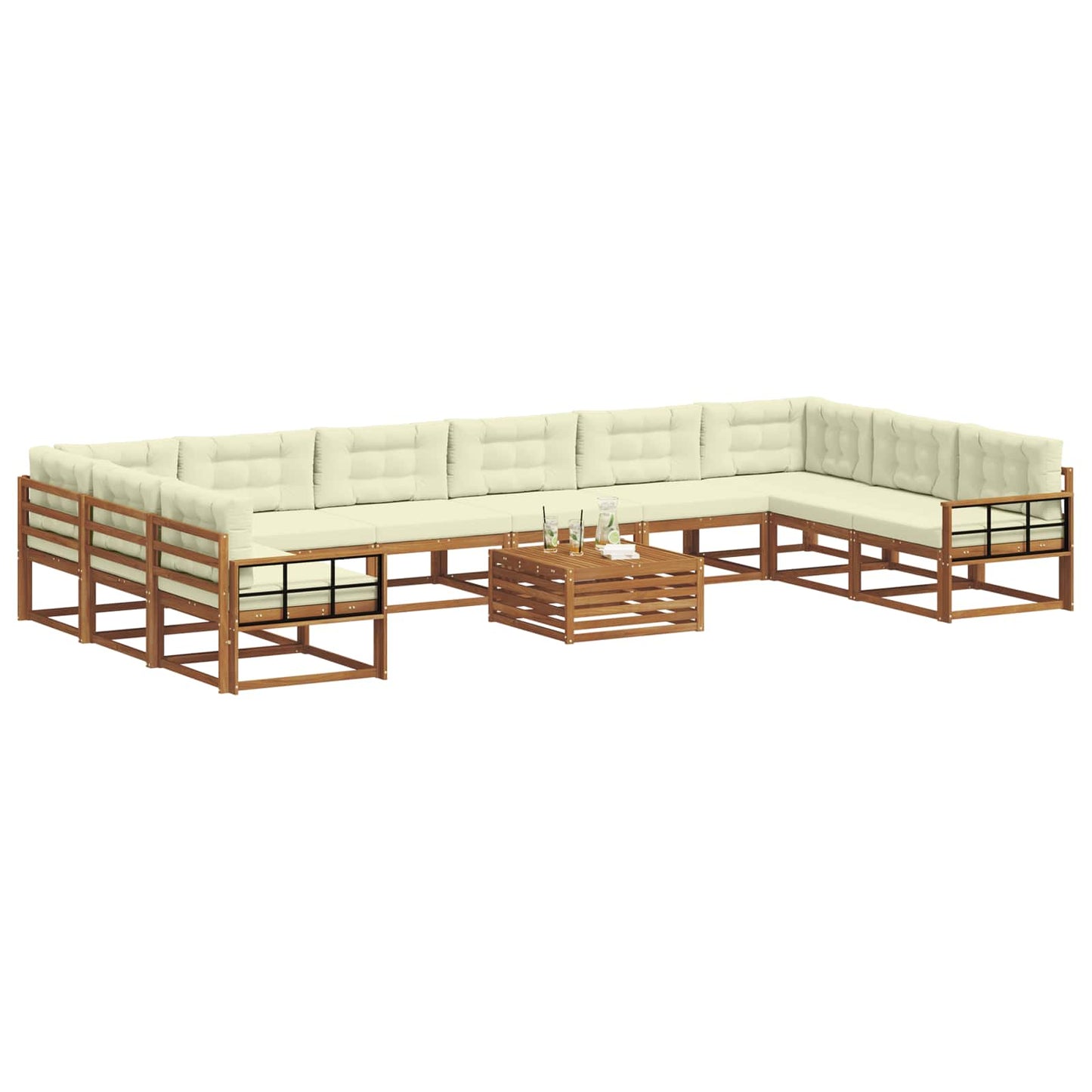 Outdoor-Sofagarnitur mit Kissen 11 pcs Natur und Creme