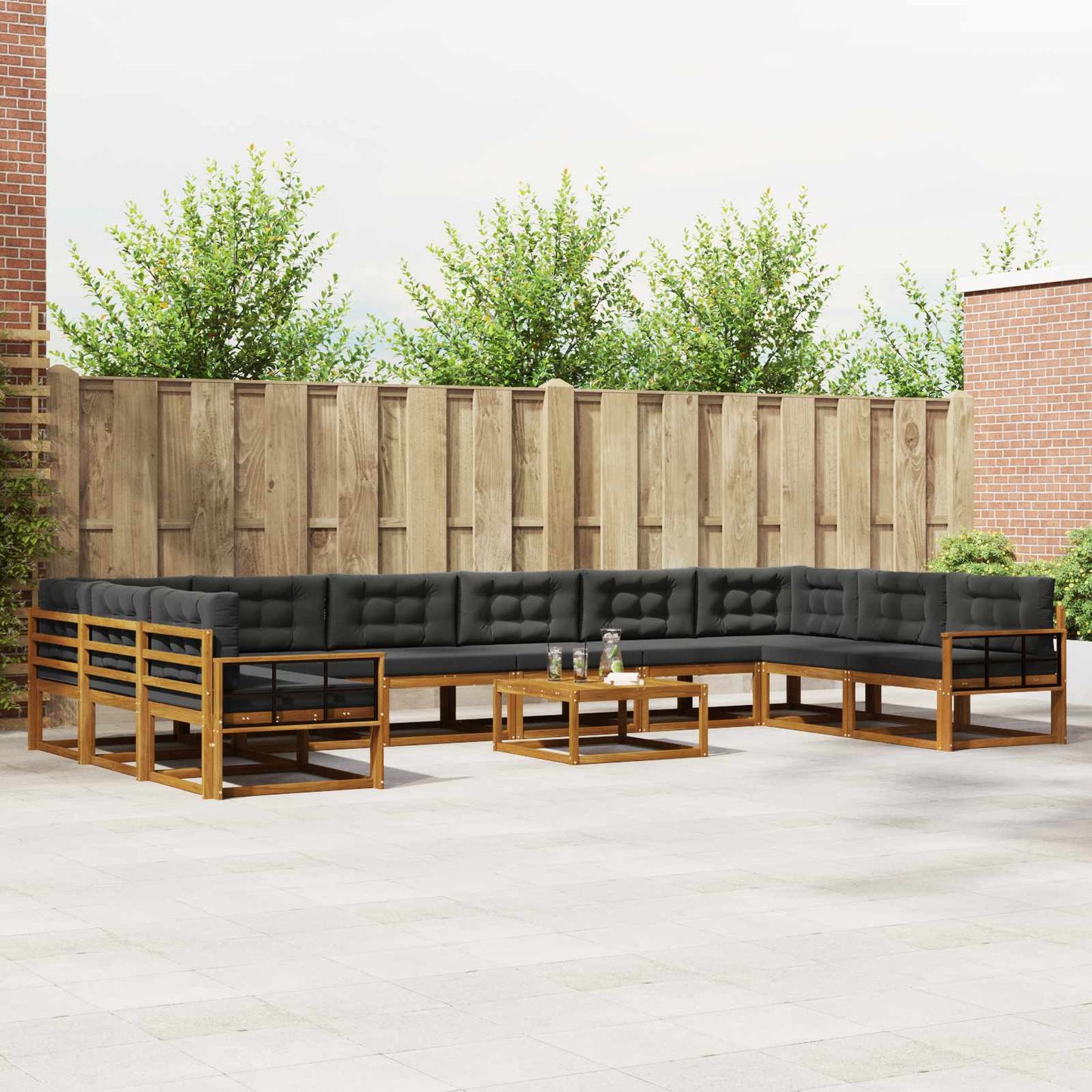 Outdoor-Sofagarnitur mit Kissen 11 pcs Natur und Anthrazit