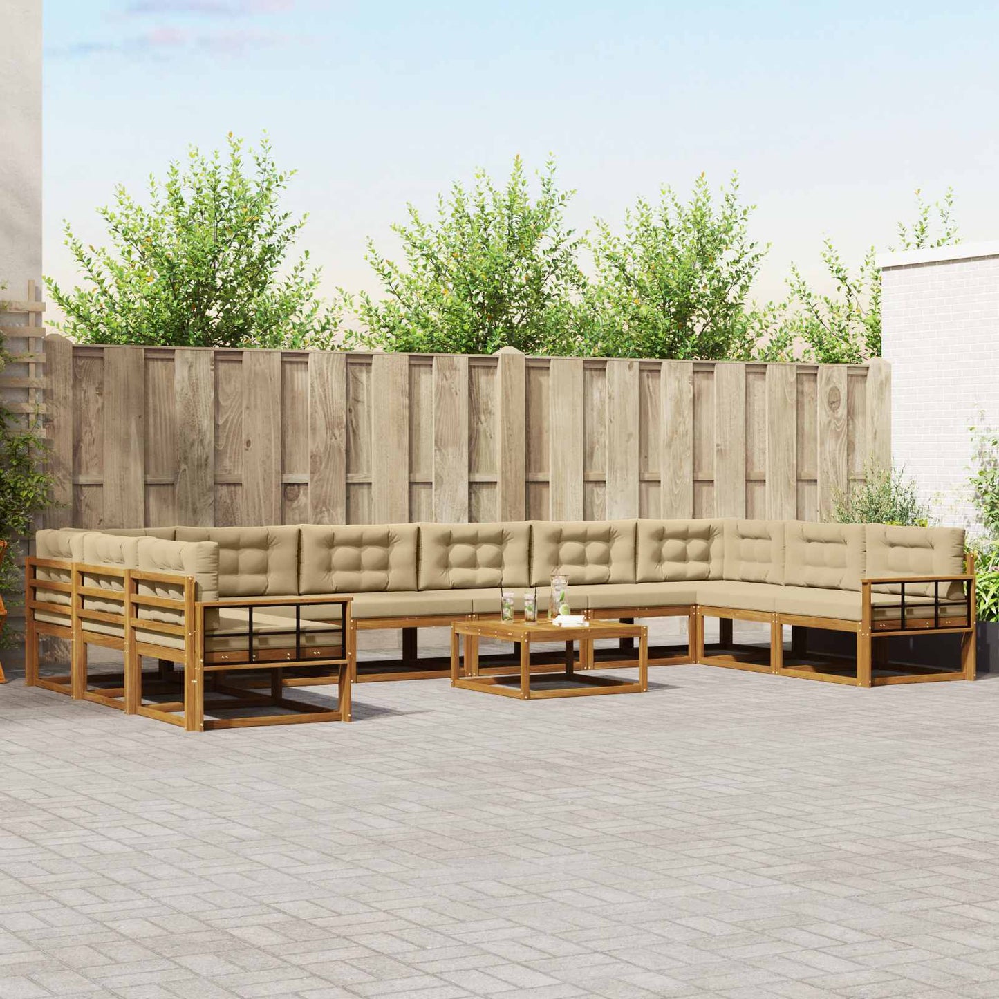 Outdoor-Sofagarnitur mit Kissen 11 pcs Natur und Beige