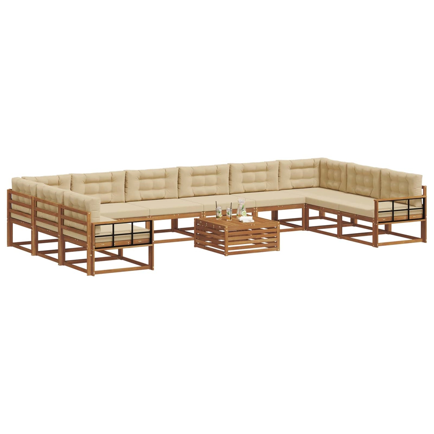 Outdoor-Sofagarnitur mit Kissen 11 pcs Natur und Beige