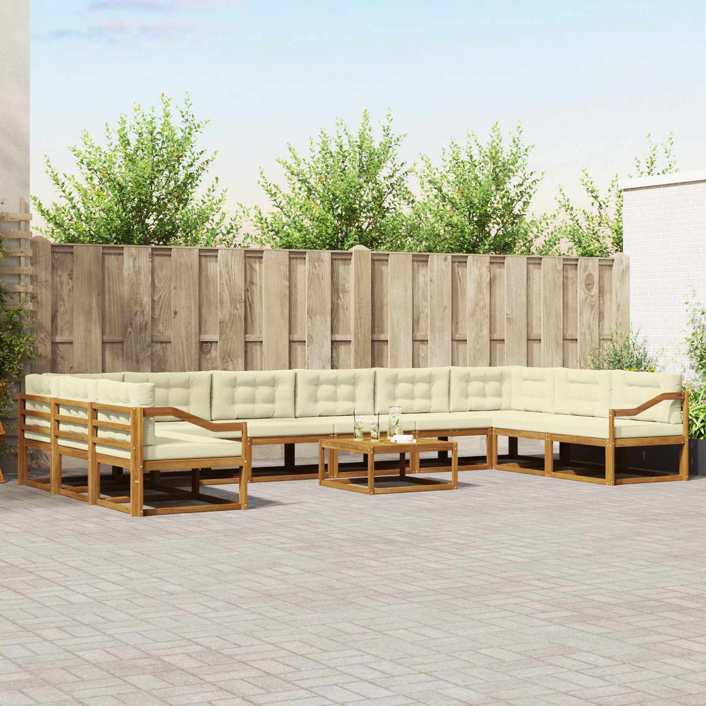 Outdoor-Sofagarnitur mit Kissen 11 pcs Natur und Creme