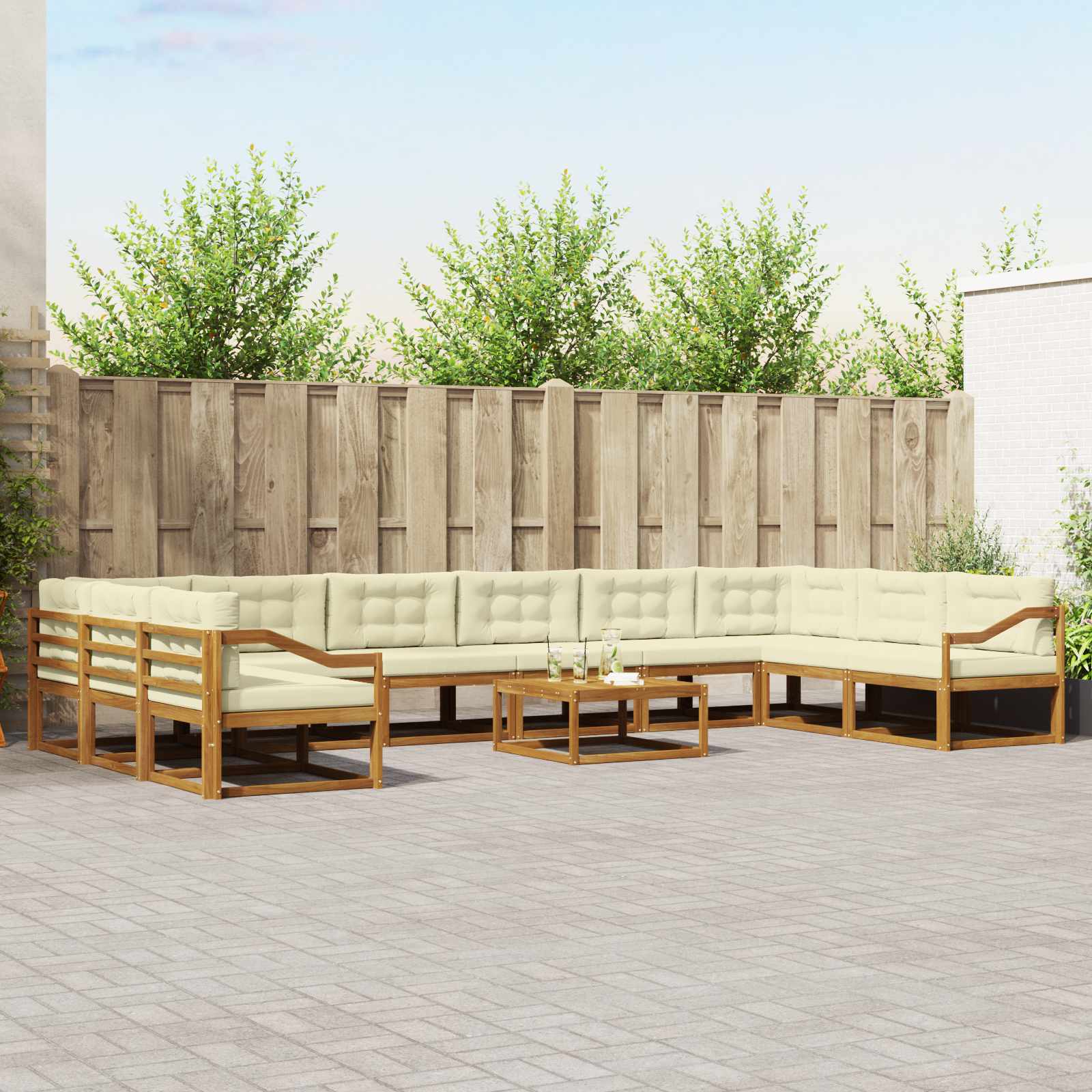 Outdoor-Sofagarnitur mit Kissen 11 pcs Natur und Creme