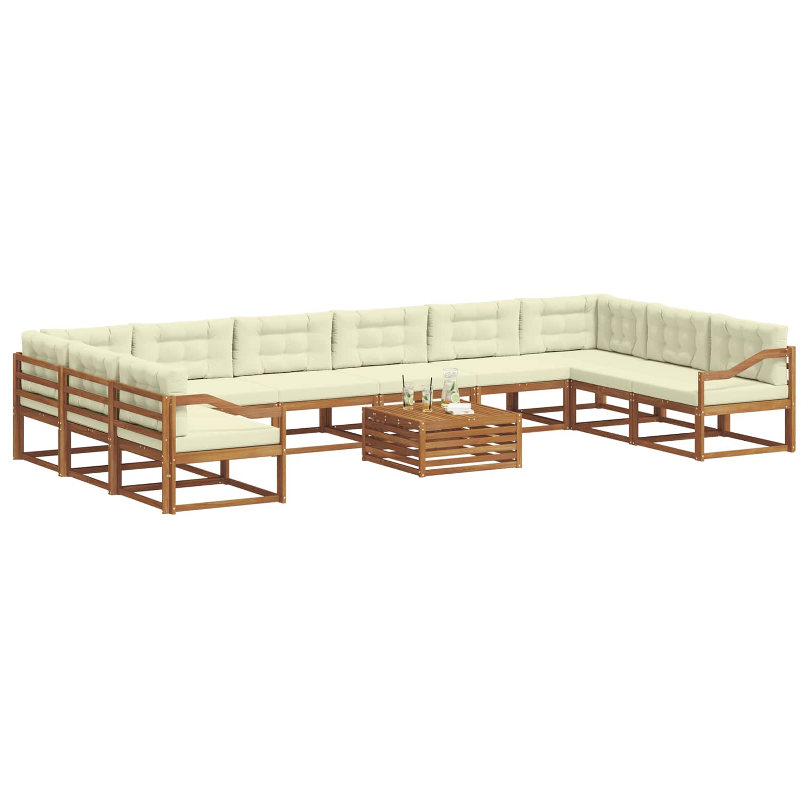 Outdoor-Sofagarnitur mit Kissen 11 pcs Natur und Creme