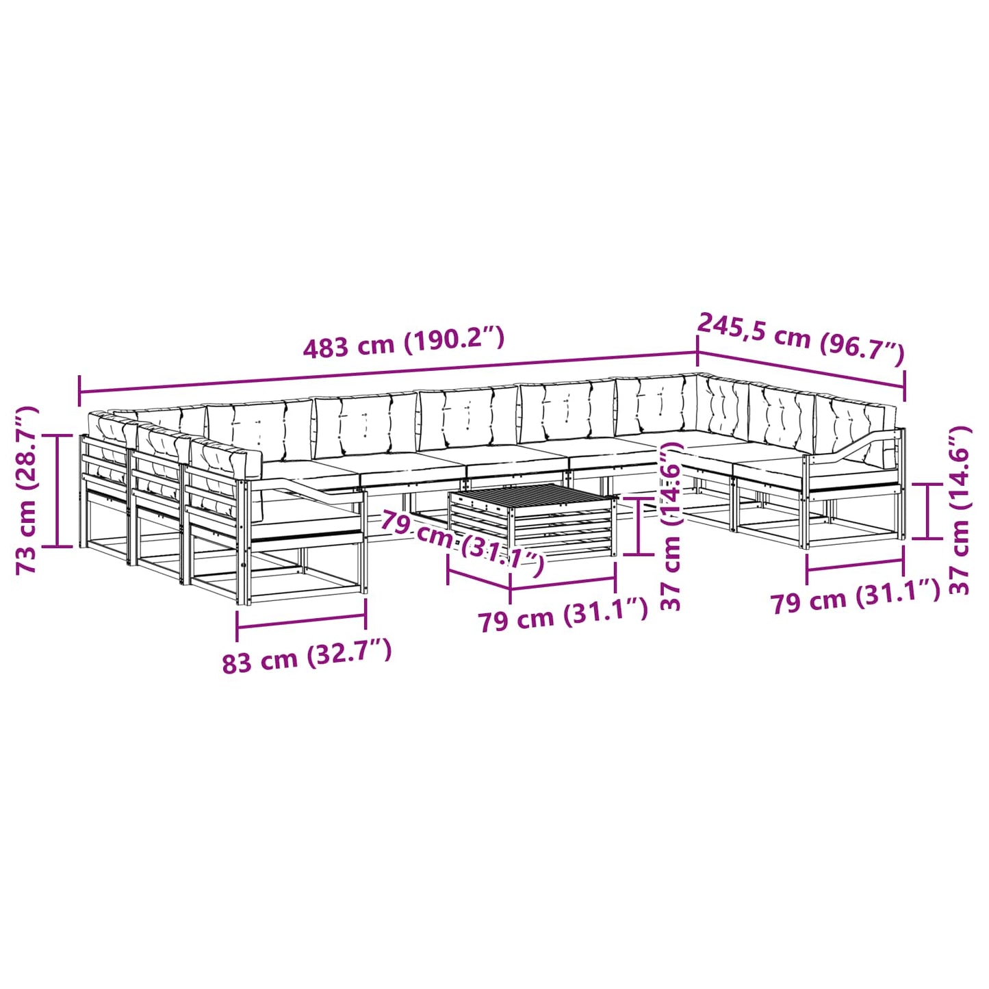 Outdoor-Sofagarnitur mit Kissen 11 pcs Natur und Creme