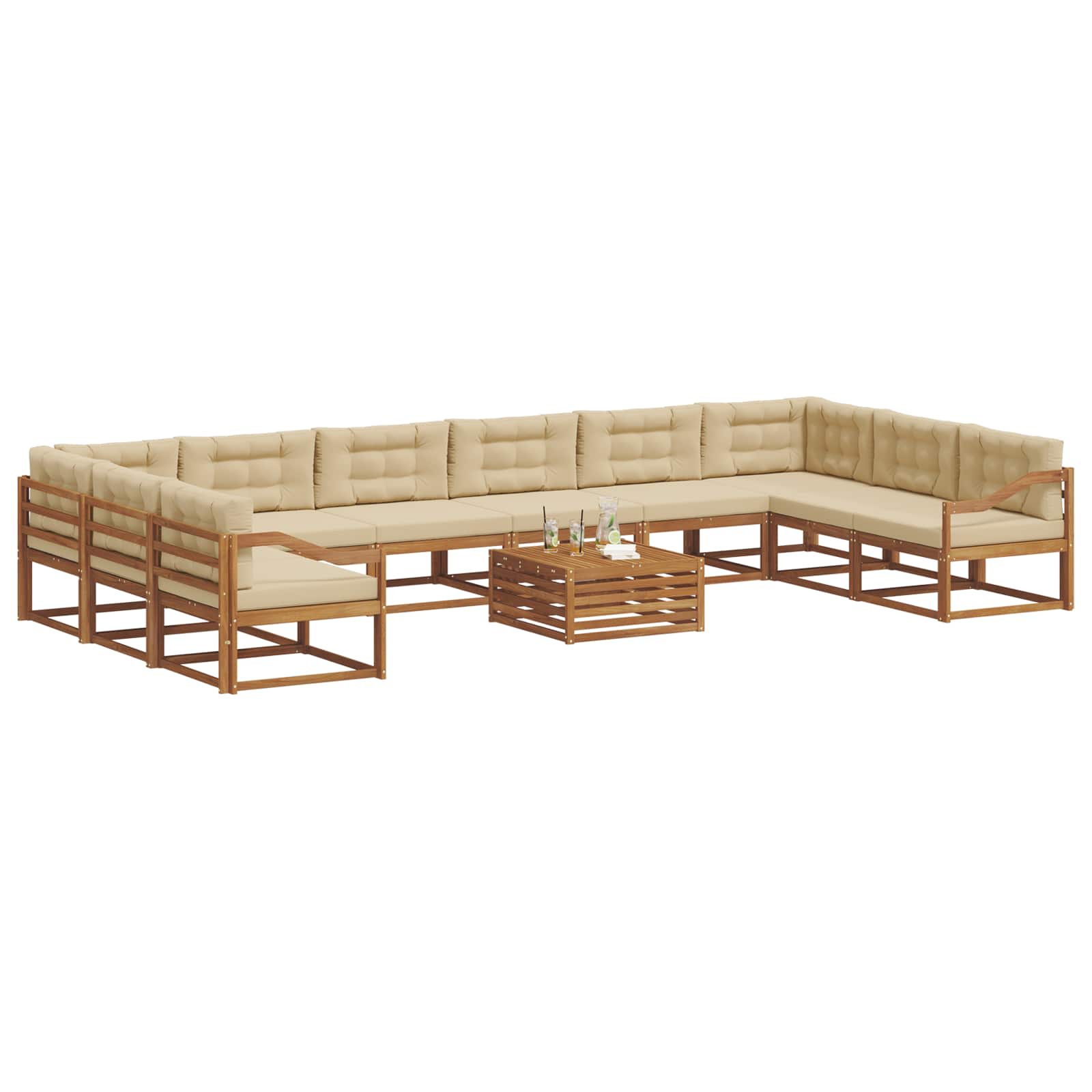 Outdoor-Sofagarnitur mit Kissen 11 pcs Natur und Beige