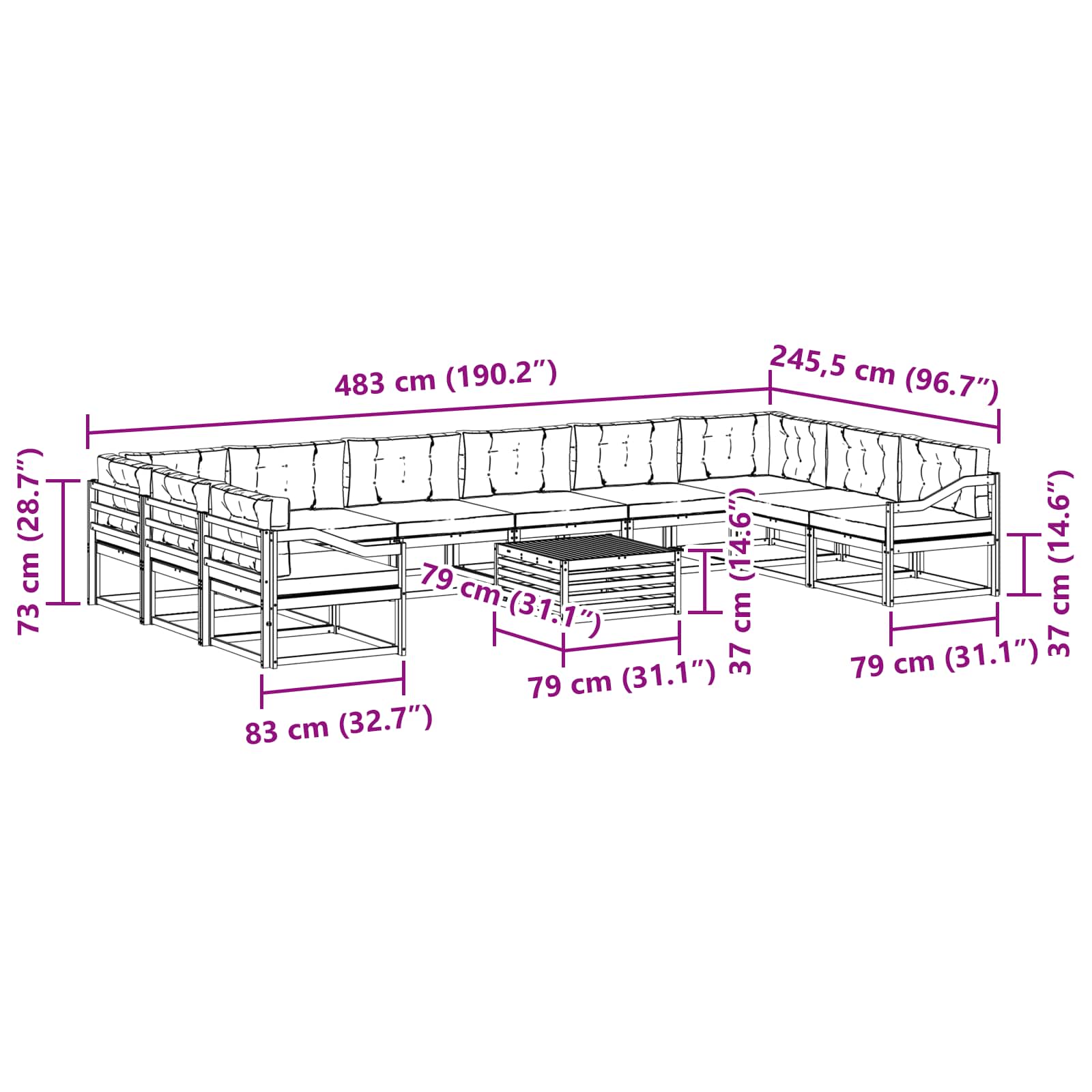 Outdoor-Sofagarnitur mit Kissen 11 pcs Natur und Beige