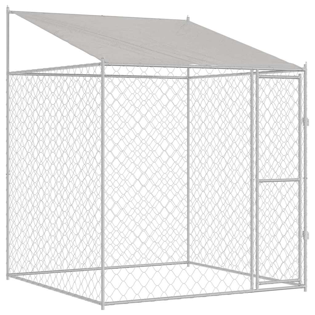 Hundekäfig mit Dach Silber 200 x 200 x 258 cm Stahl und PE