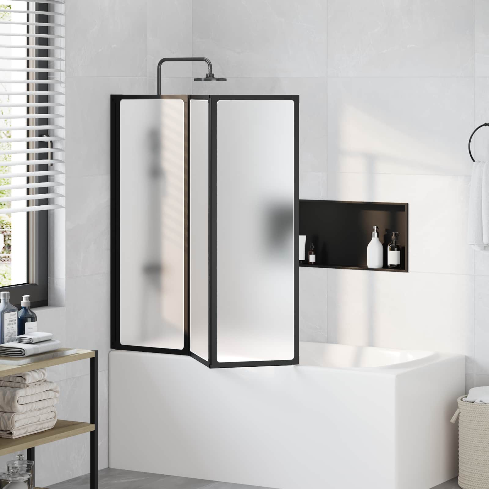 Duschwand Schwarz 120 x 2 x 117 cm Aluminium und PP