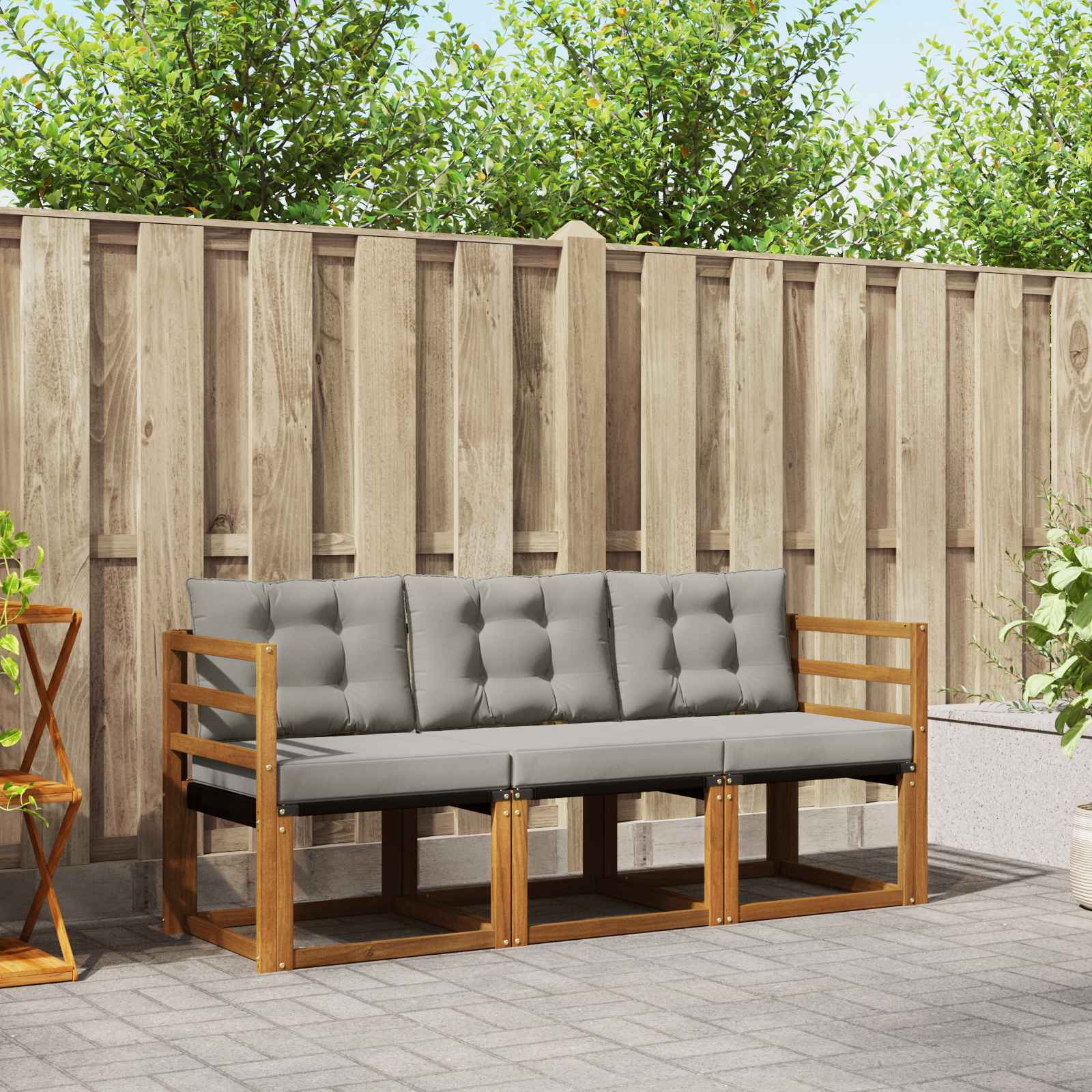 Outdoor-Sofagarnitur mit Kissen 3 pcs Natürlich und Hellgrau