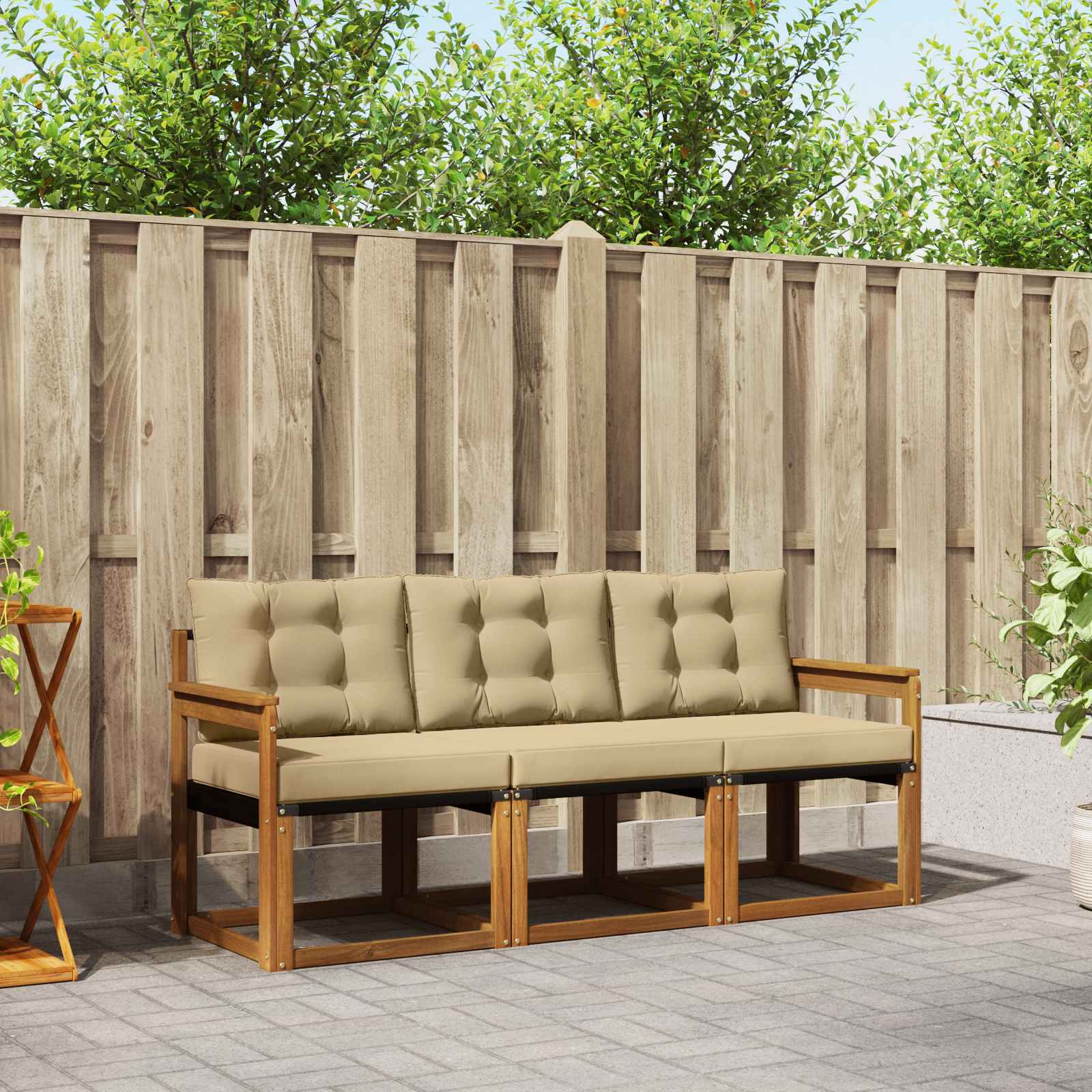 Outdoor-Sofagarnitur 3 stk. Natur und Beige