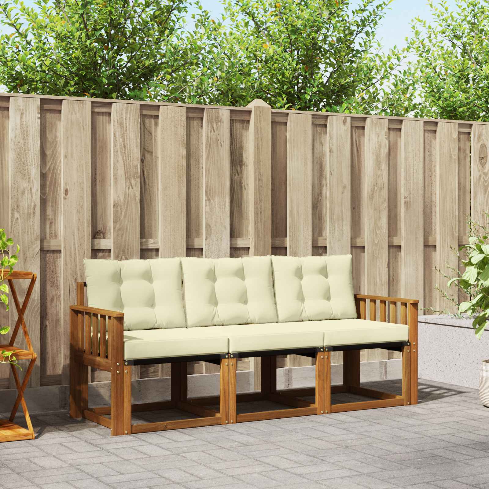 Outdoor-Sofagarnitur mit Kissen 3 pcs Natur und Creme