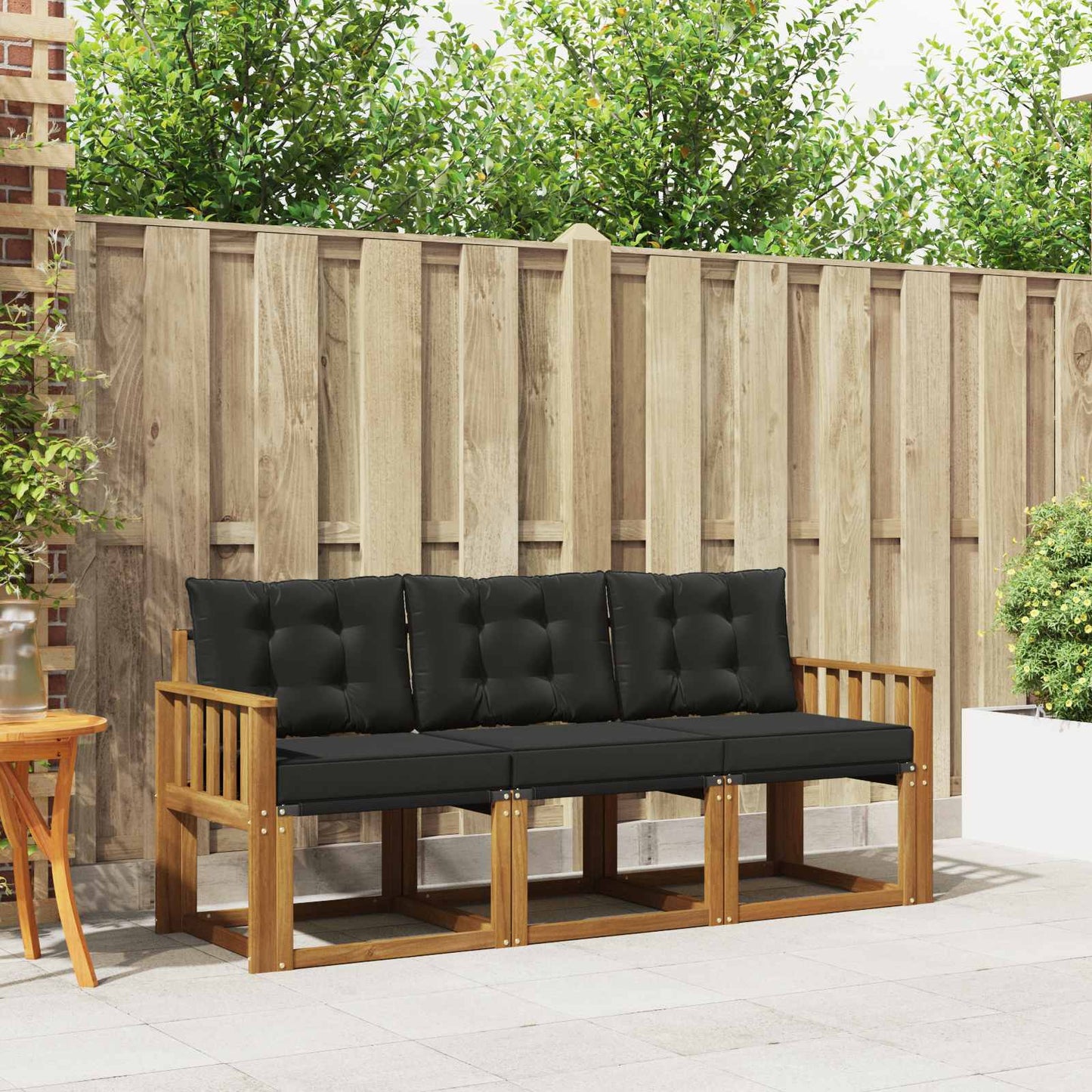 Outdoor-Sofagarnitur mit Kissen 3 pcs Natürlich und Schwarz