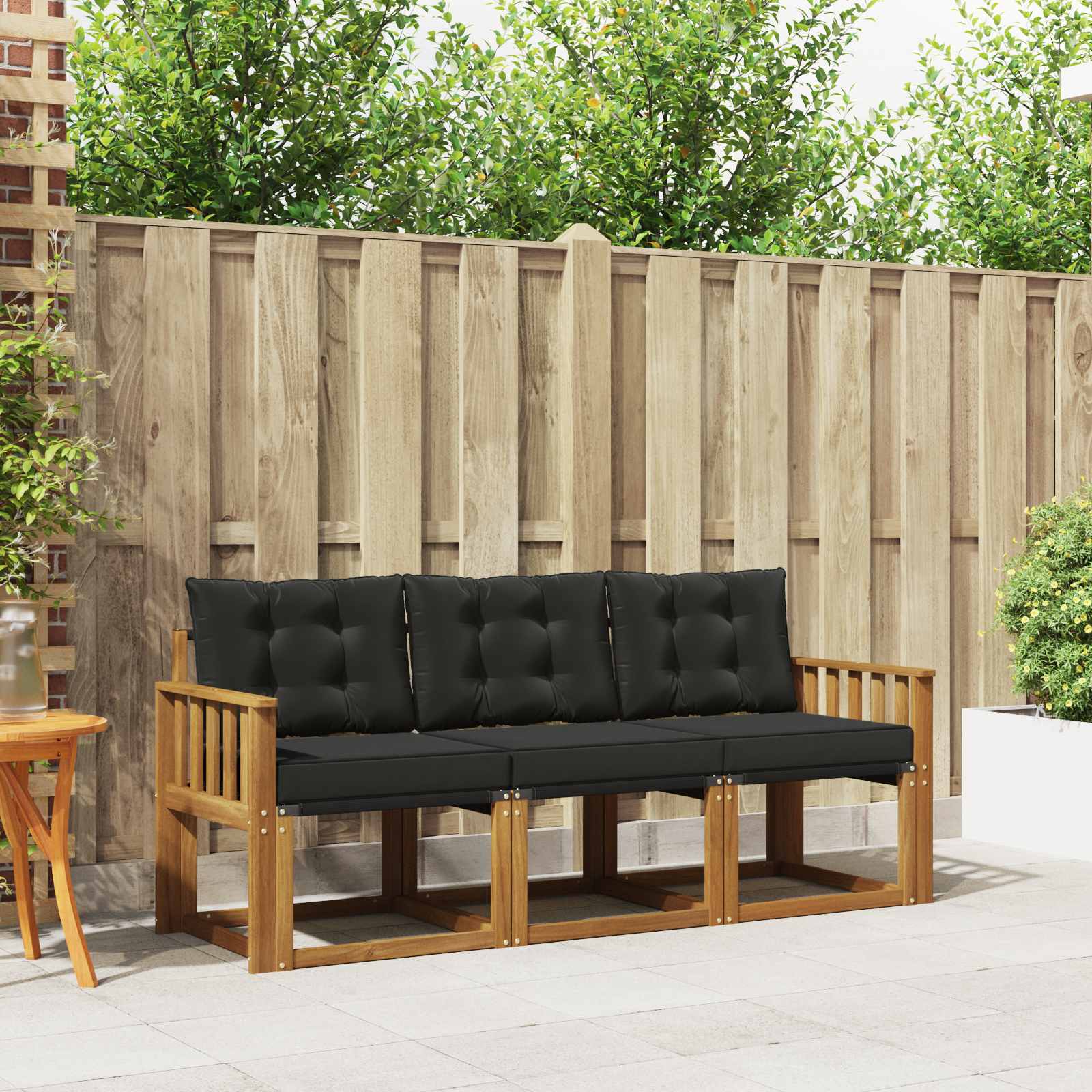 Outdoor-Sofagarnitur mit Kissen 3 pcs Natürlich und Schwarz