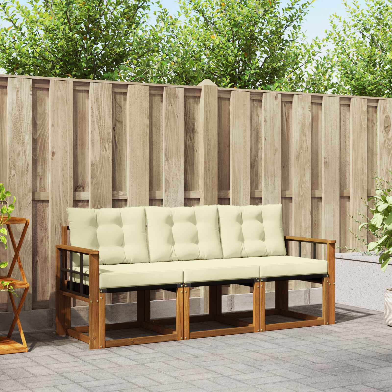 Outdoor-Sofagarnitur 3 stk. Natur und Creme