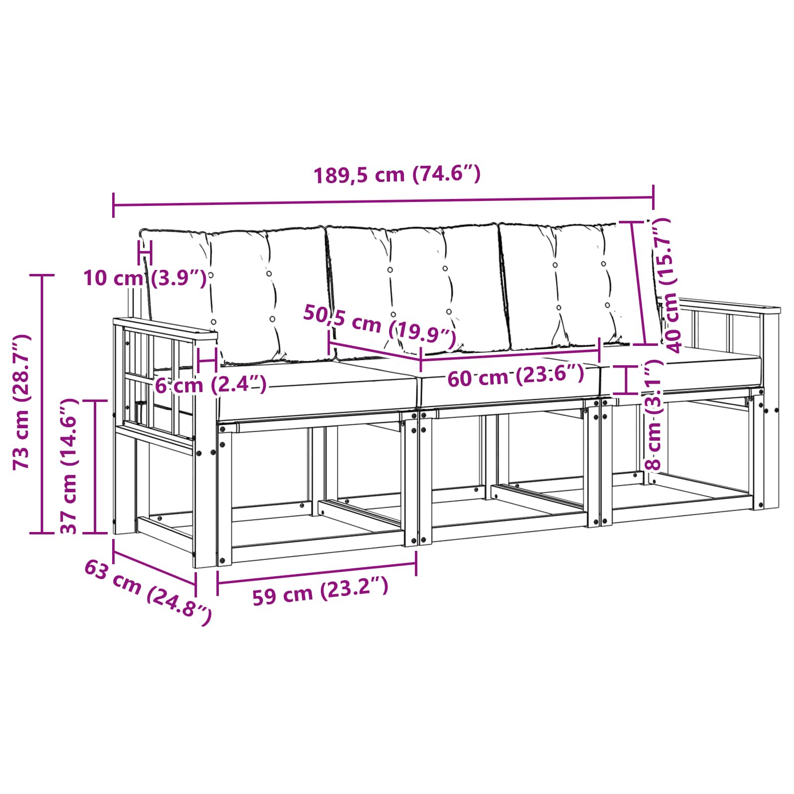 Outdoor-Sofagarnitur 3 stk. Natur und Creme