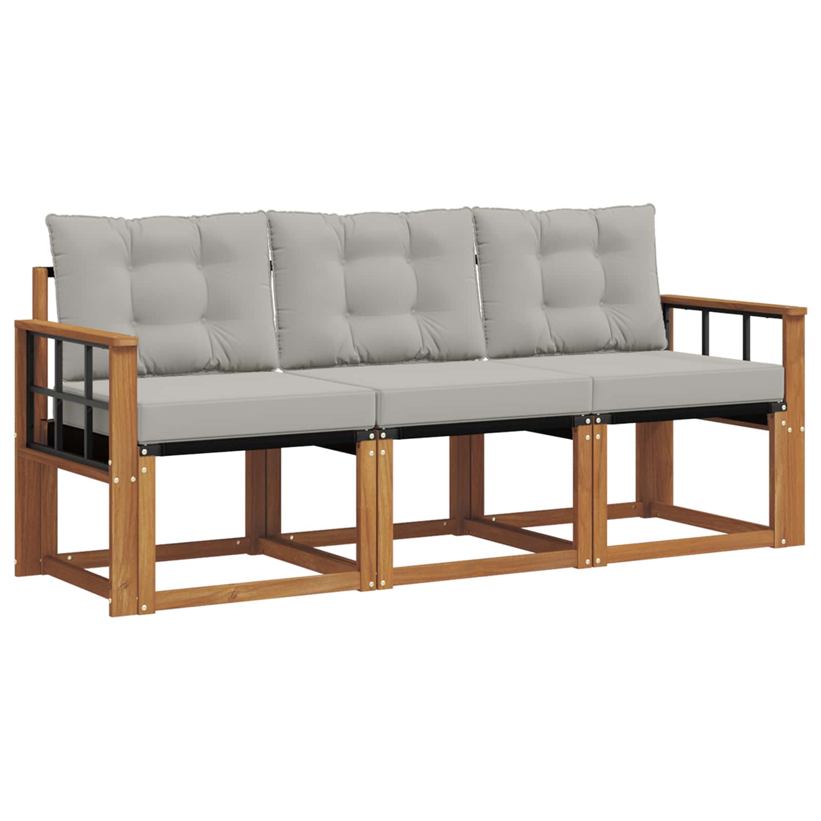 Outdoor-Sofagarnitur mit Kissen 3 pcs Natürlich und Hellgrau