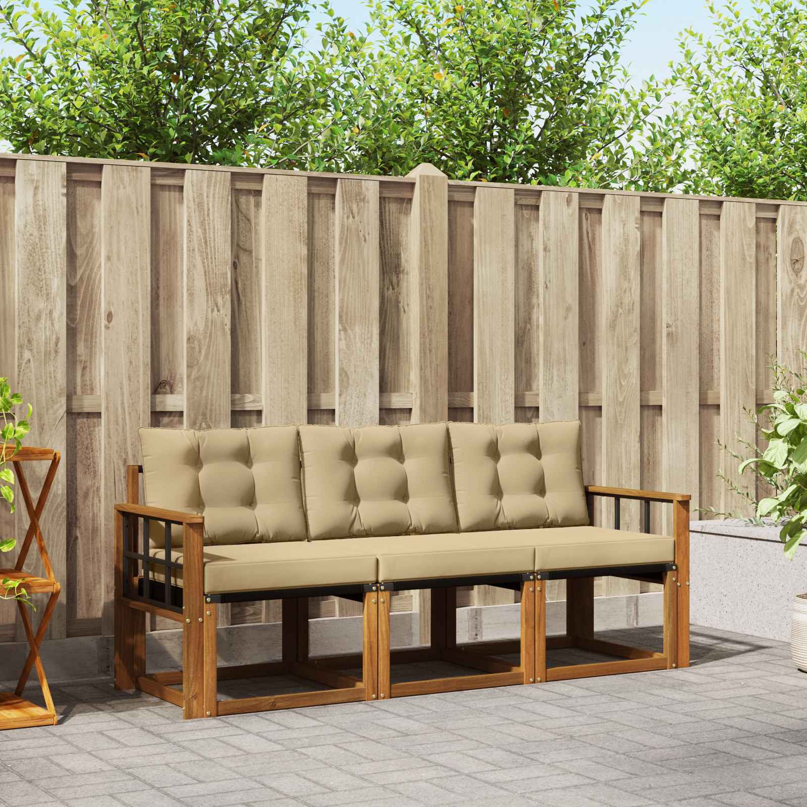 Outdoor-Sofagarnitur 3 stk. Natur und Beige