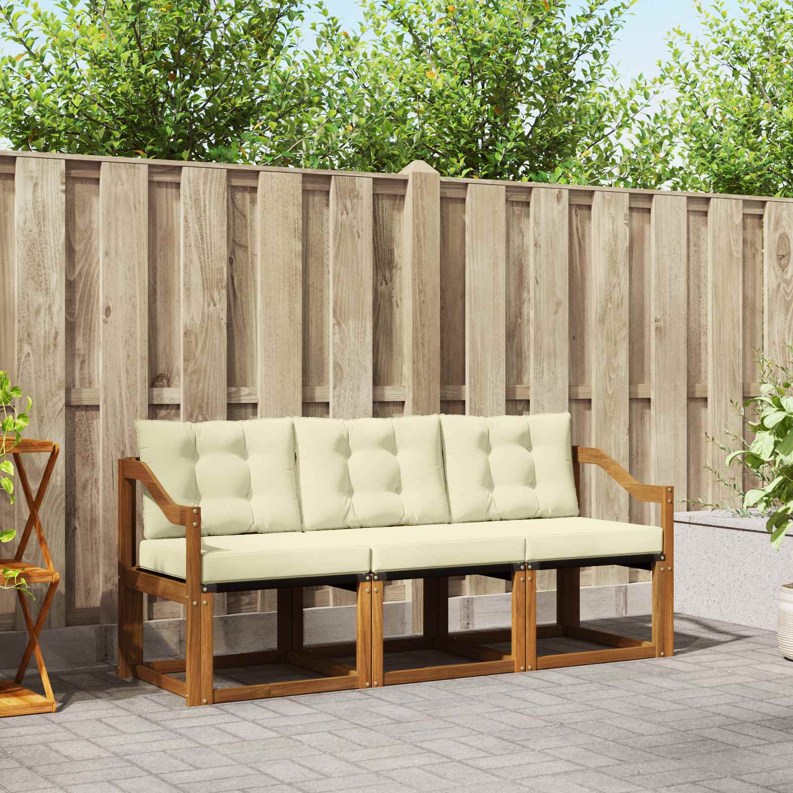 Outdoor-Sofagarnitur 3 stk. Natur und Creme