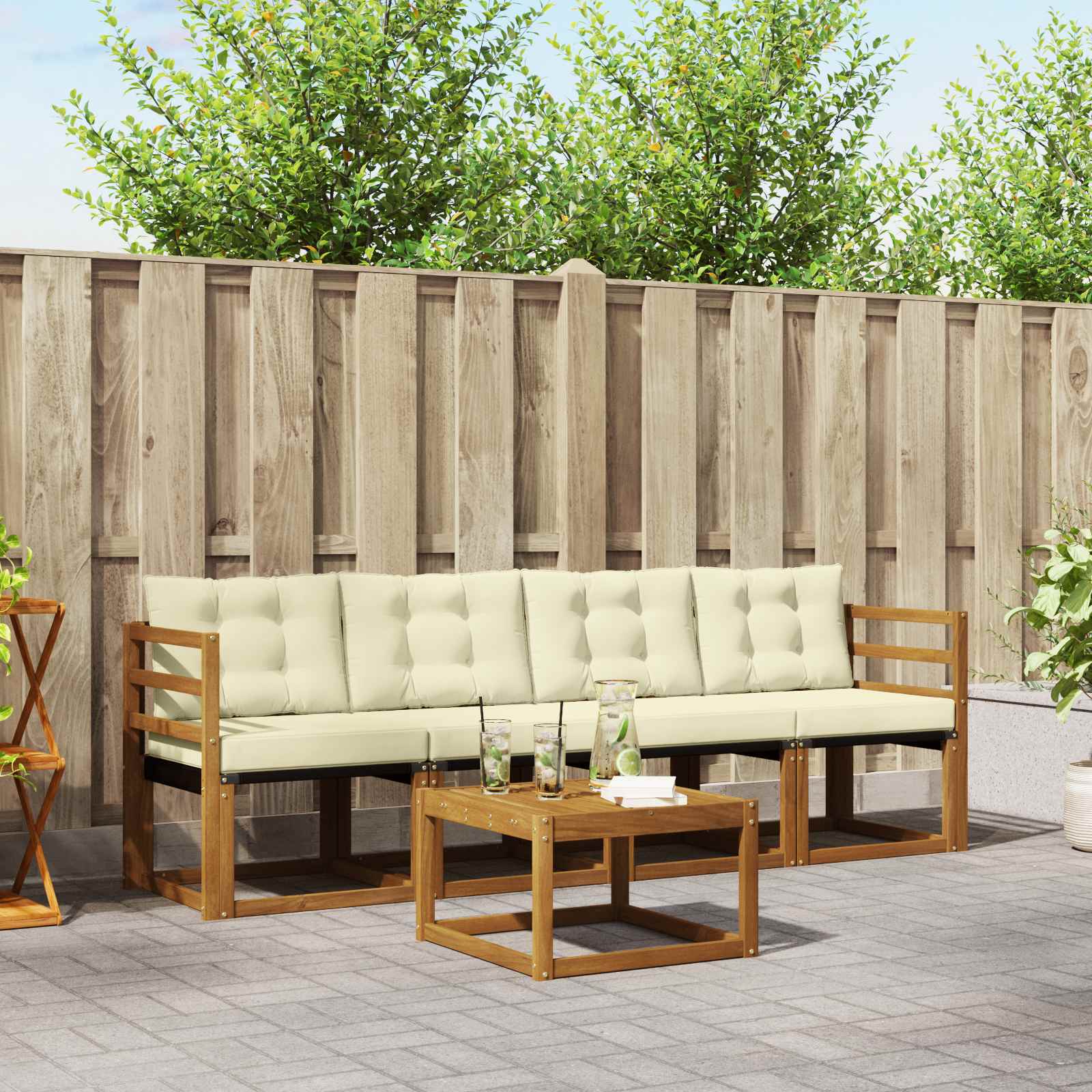 Outdoor-Sofagarnitur 5 stk. Natur und Creme