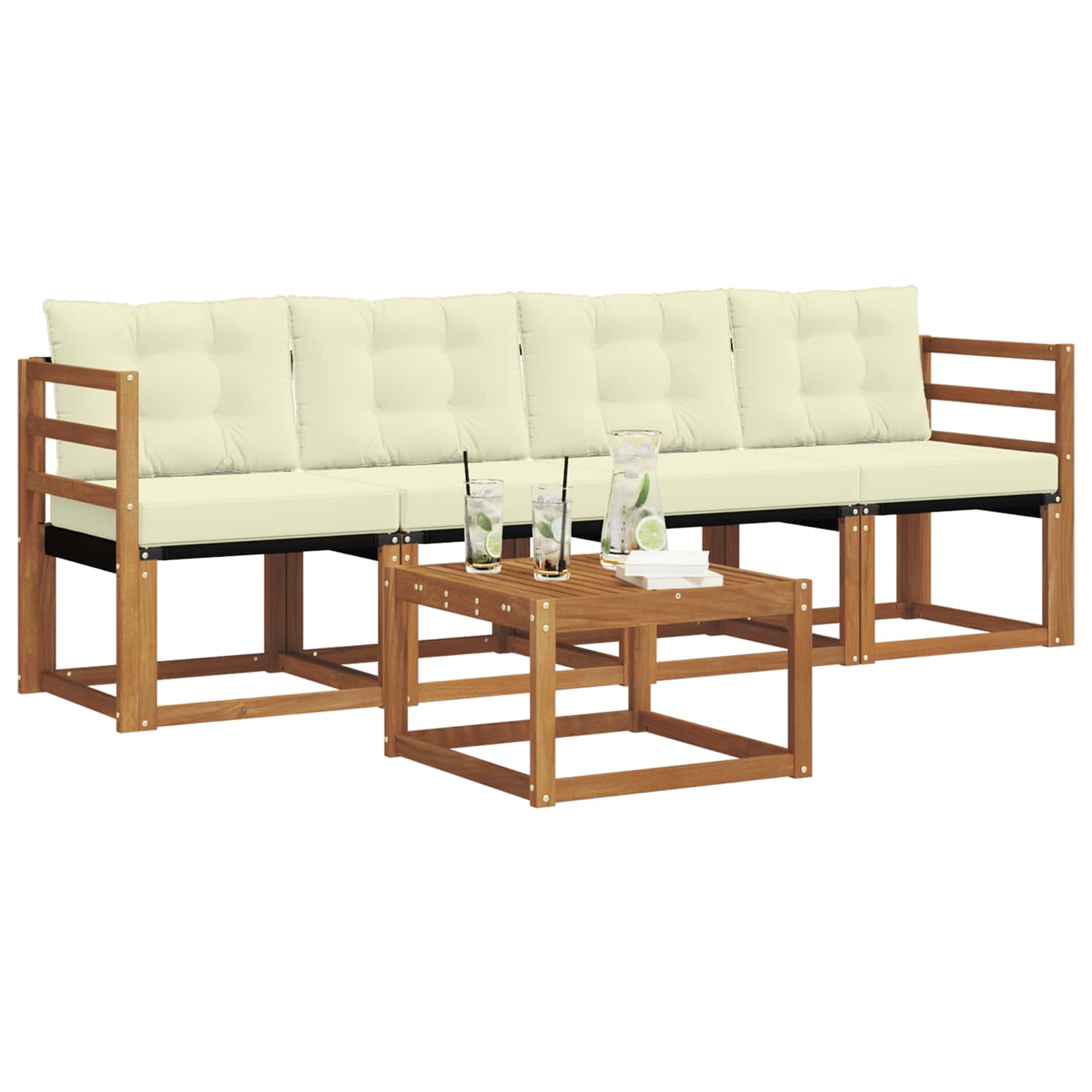 Outdoor-Sofagarnitur 5 stk. Natur und Creme
