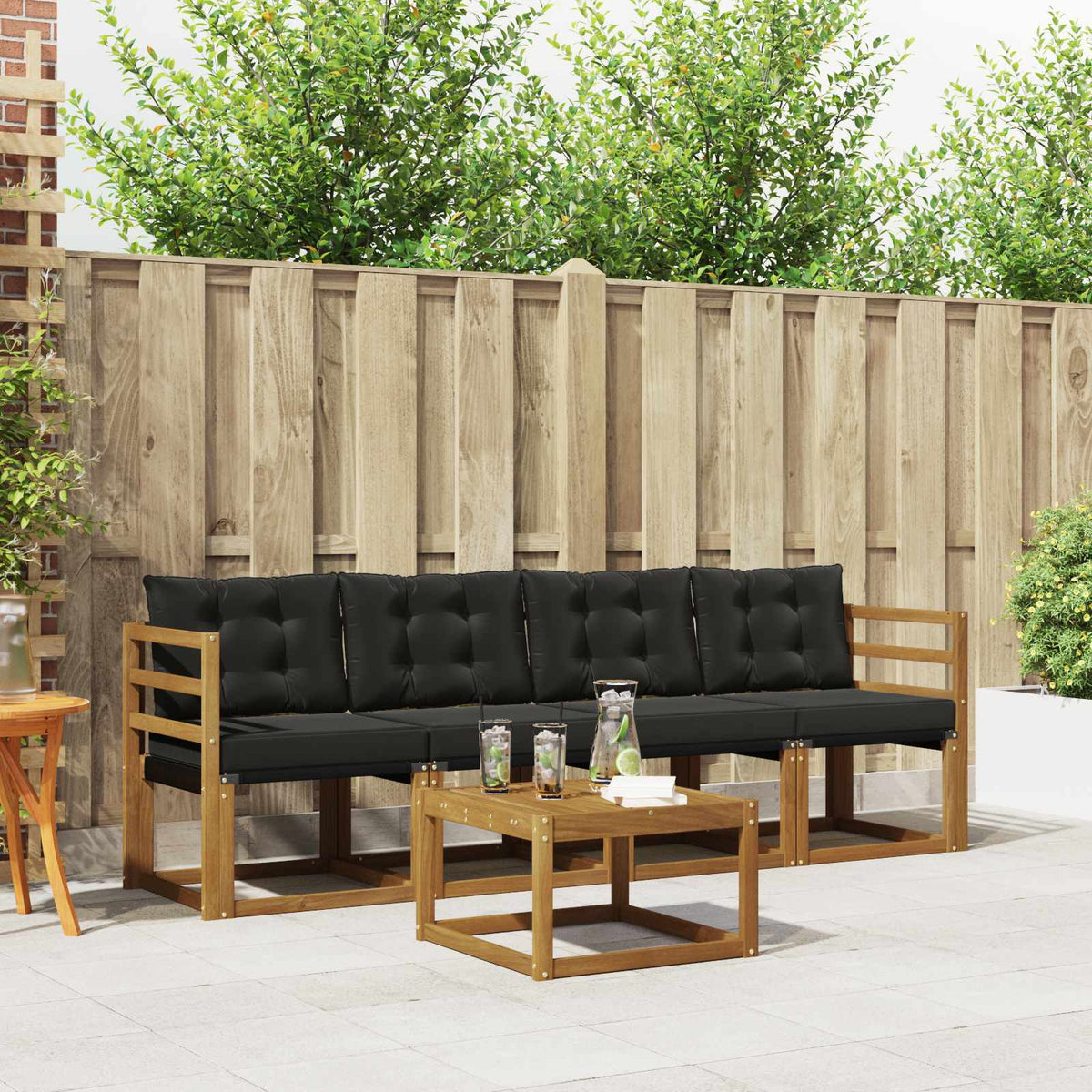 Outdoor-Sofagarnitur 5 stk. Natur und Schwarz