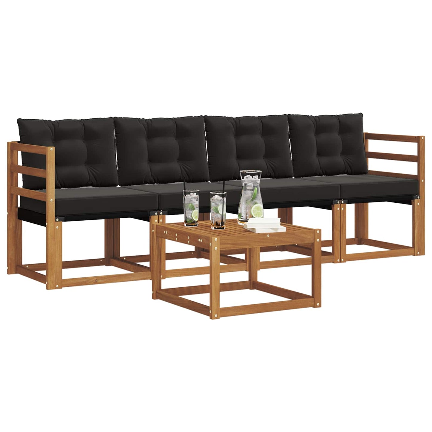 Outdoor-Sofagarnitur mit Kissen 5 pcs Natürlich und Schwarz