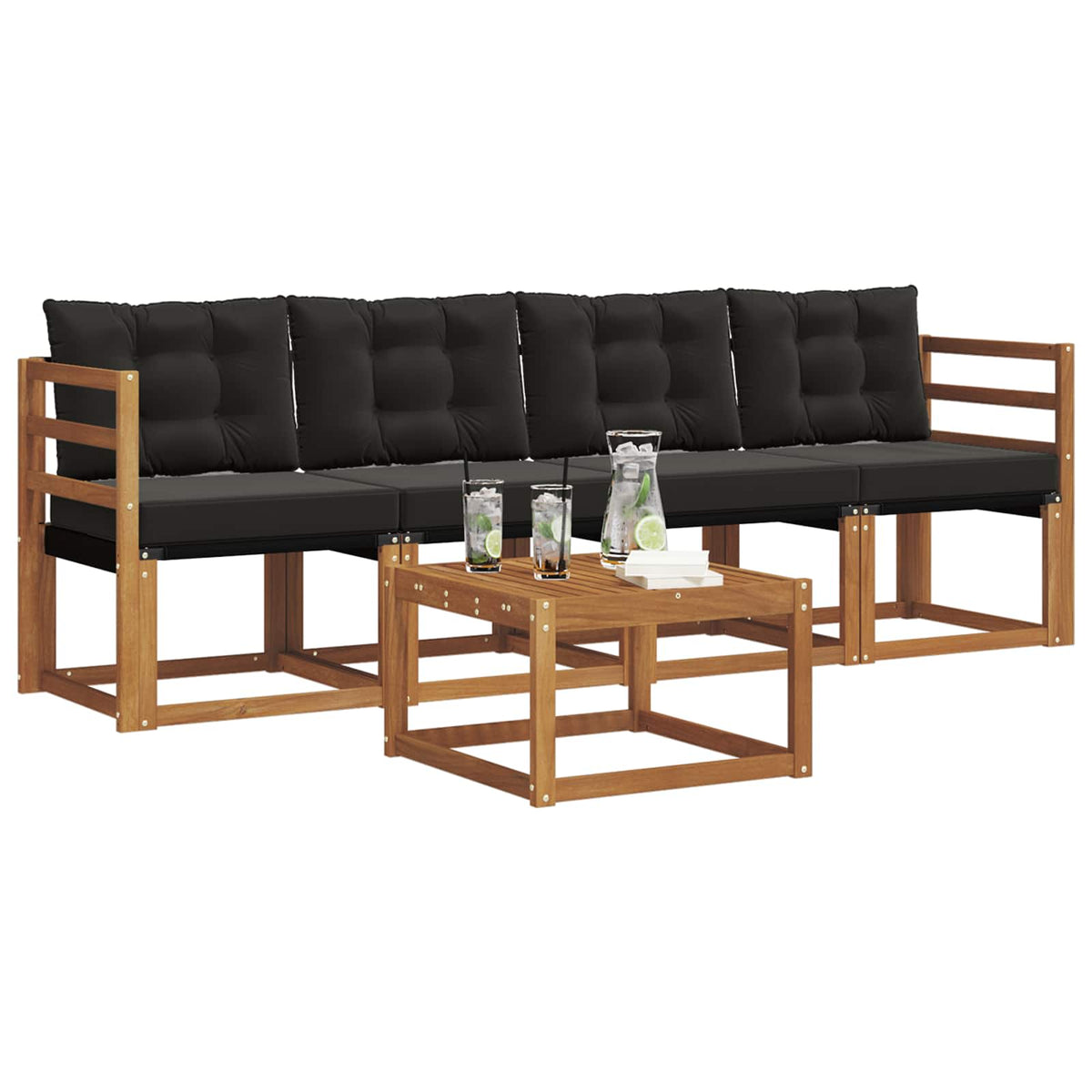 Outdoor-Sofagarnitur 5 stk. Natur und Schwarz