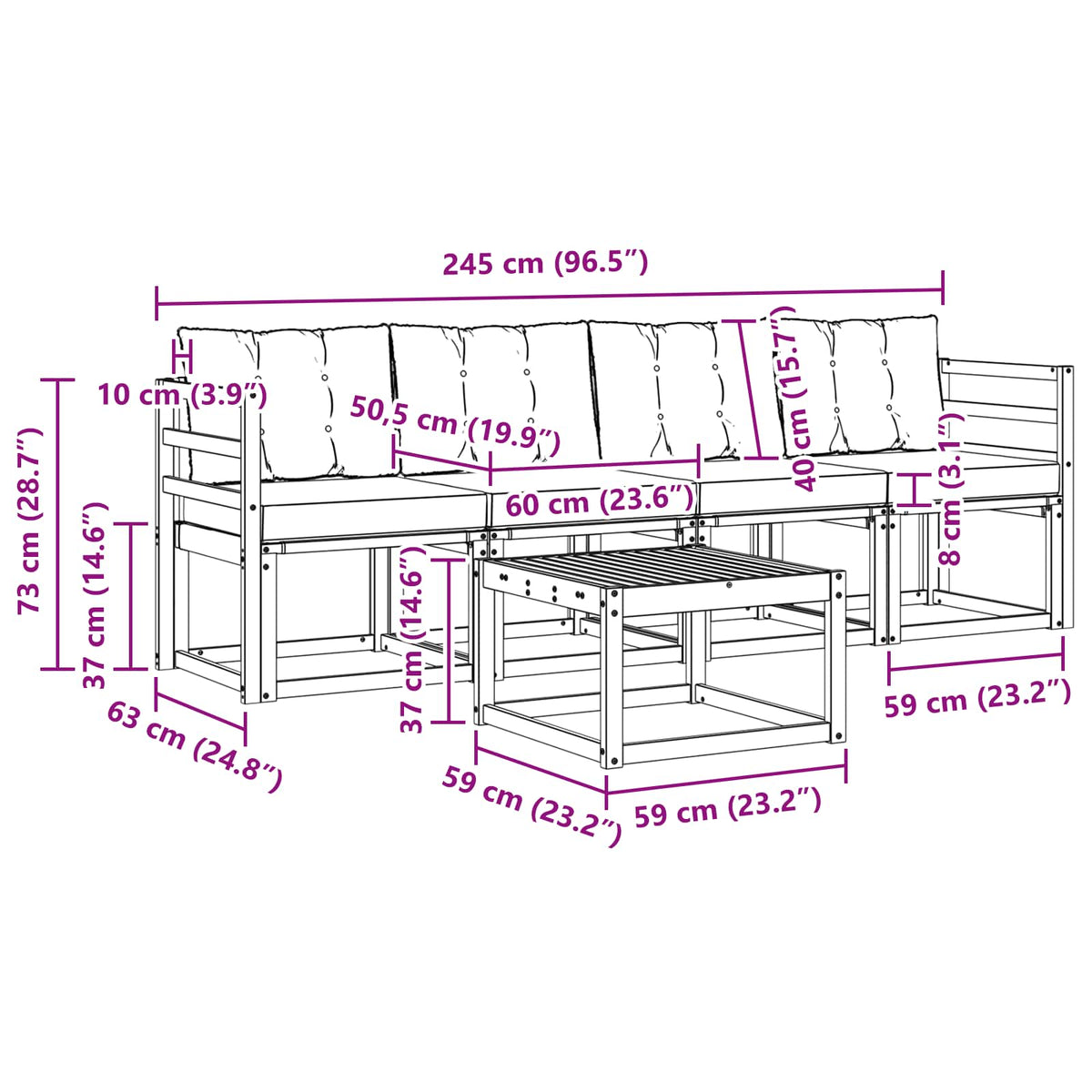 Outdoor-Sofagarnitur 5 stk. Natur und Schwarz
