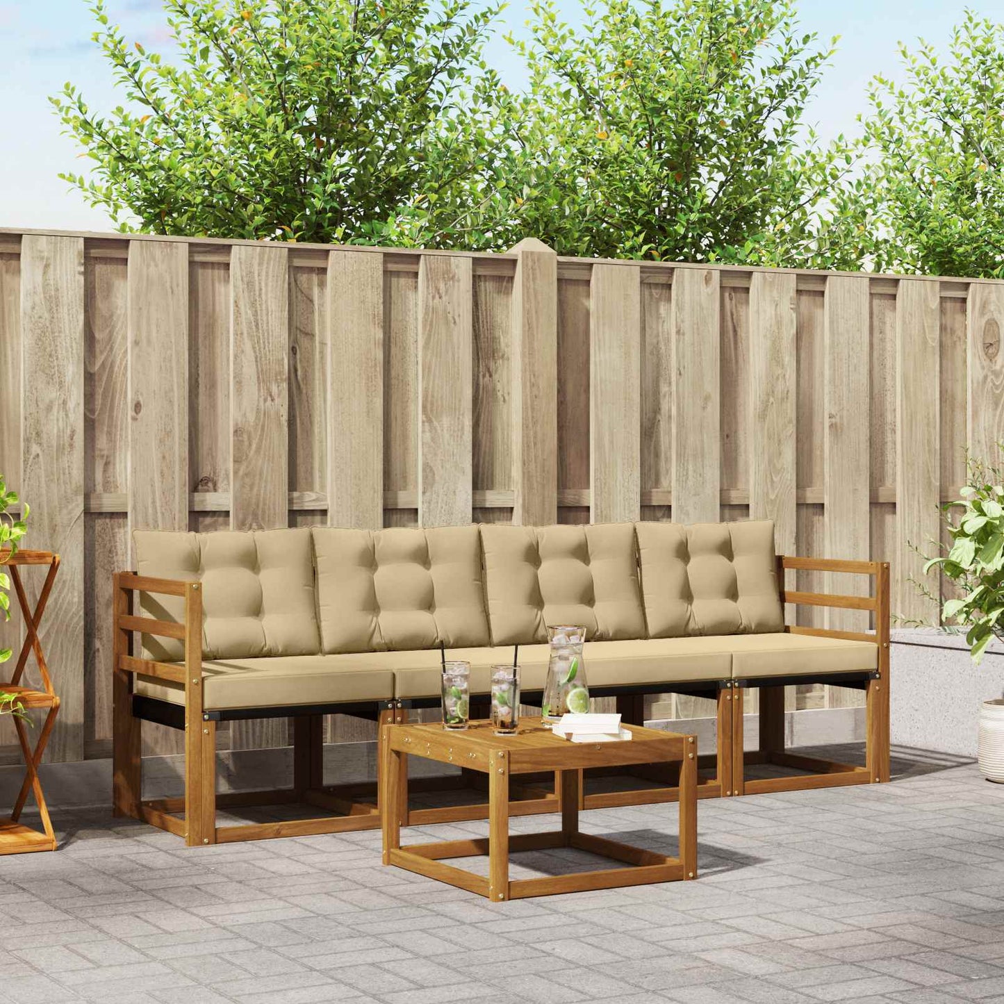 Outdoor-Sofagarnitur 5 stk. Natur und Beige