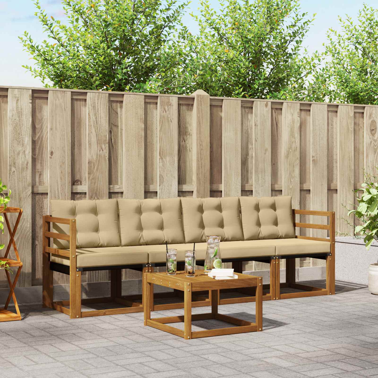 Outdoor-Sofagarnitur 5 stk. Natur und Beige
