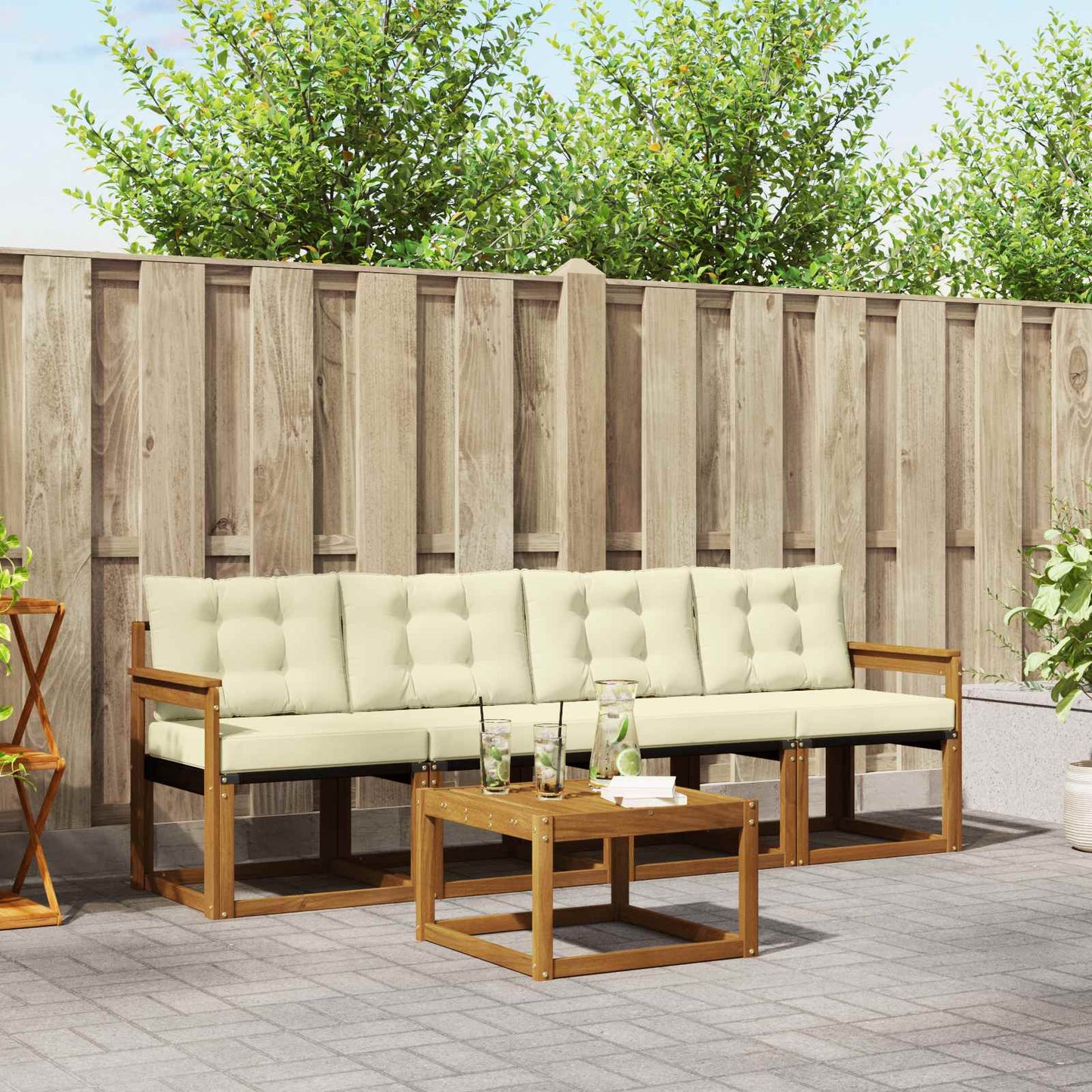 Outdoor-Sofagarnitur 5 stk. Natur und Creme
