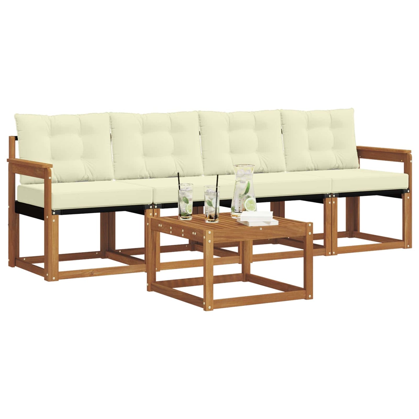 Outdoor-Sofagarnitur 5 stk. Natur und Creme