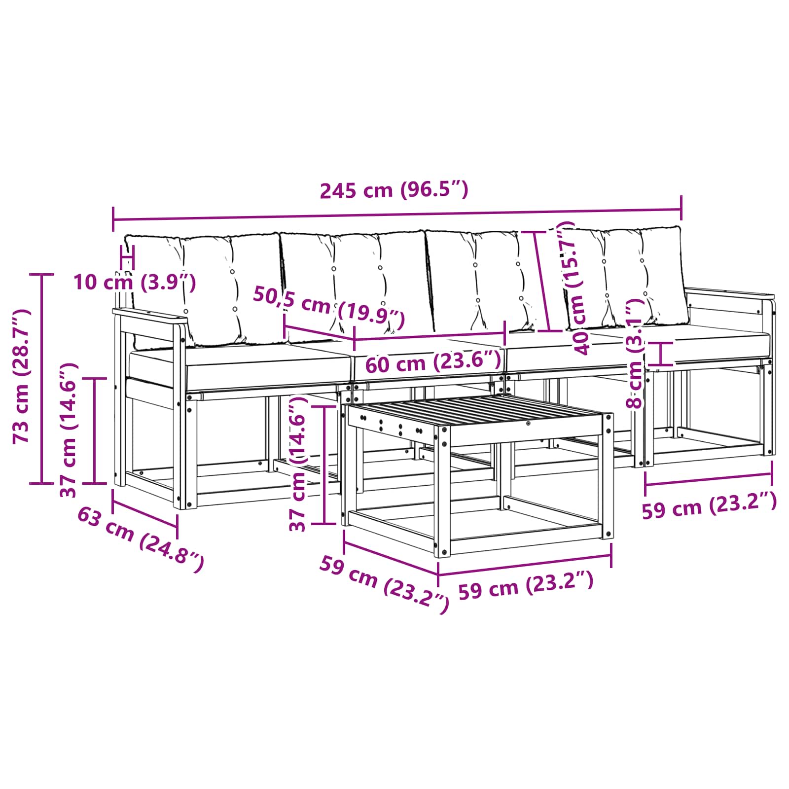 Outdoor-Sofagarnitur 5 stk. Natur und Creme