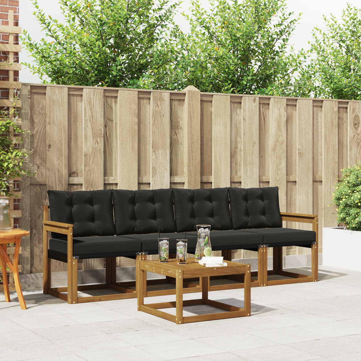 Outdoor-Sofagarnitur 5 stk. Natur und Schwarz