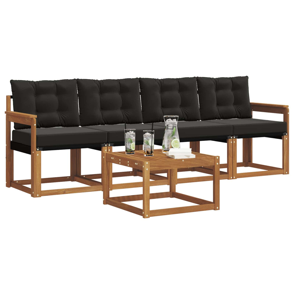 Outdoor-Sofagarnitur 5 stk. Natur und Schwarz