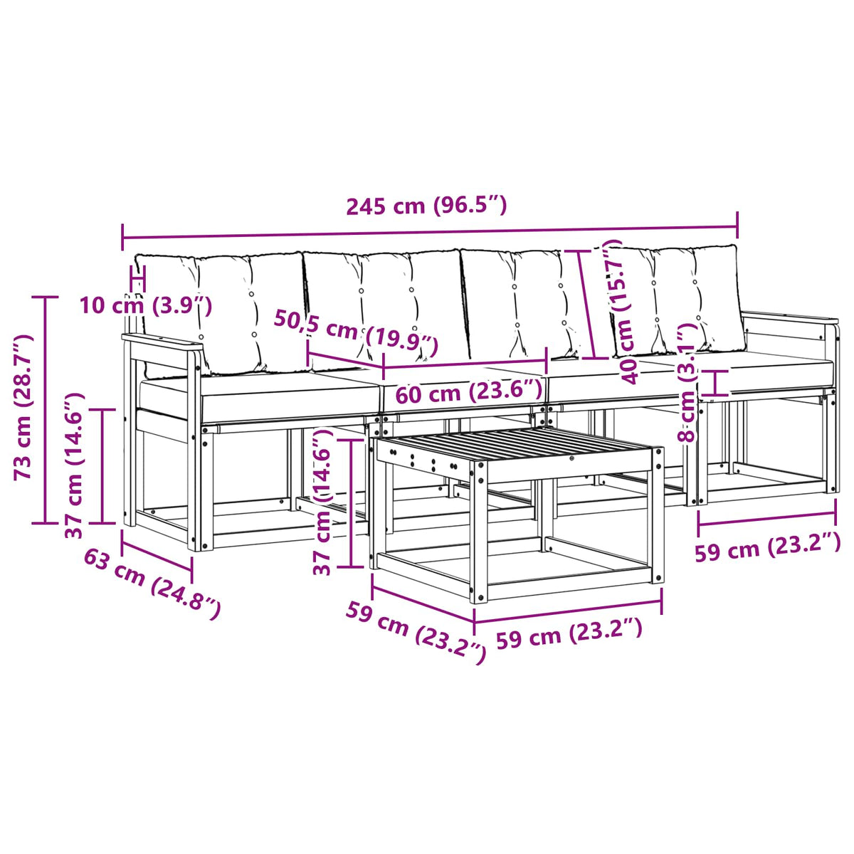 Outdoor-Sofagarnitur 5 stk. Natur und Schwarz