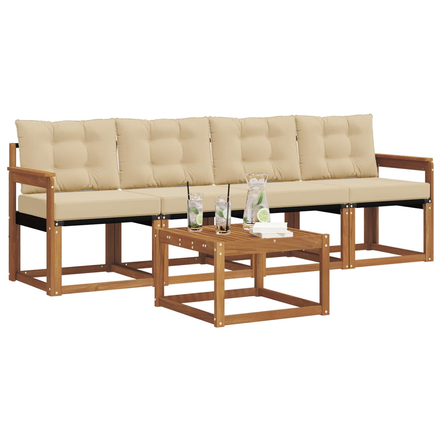 Outdoor-Sofagarnitur 5 stk. Natur und Beige