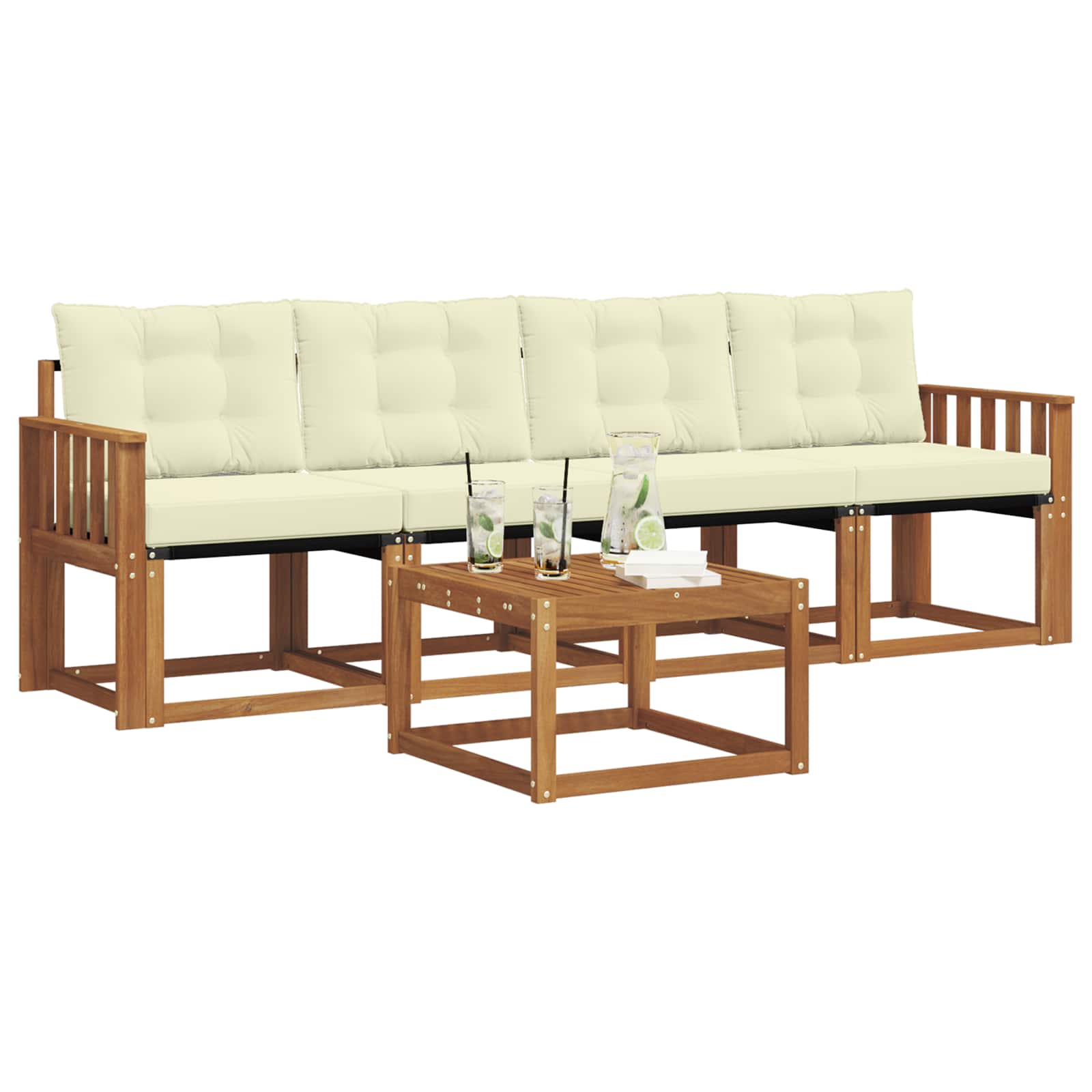 Outdoor-Sofagarnitur 5 stk. Natur und Creme