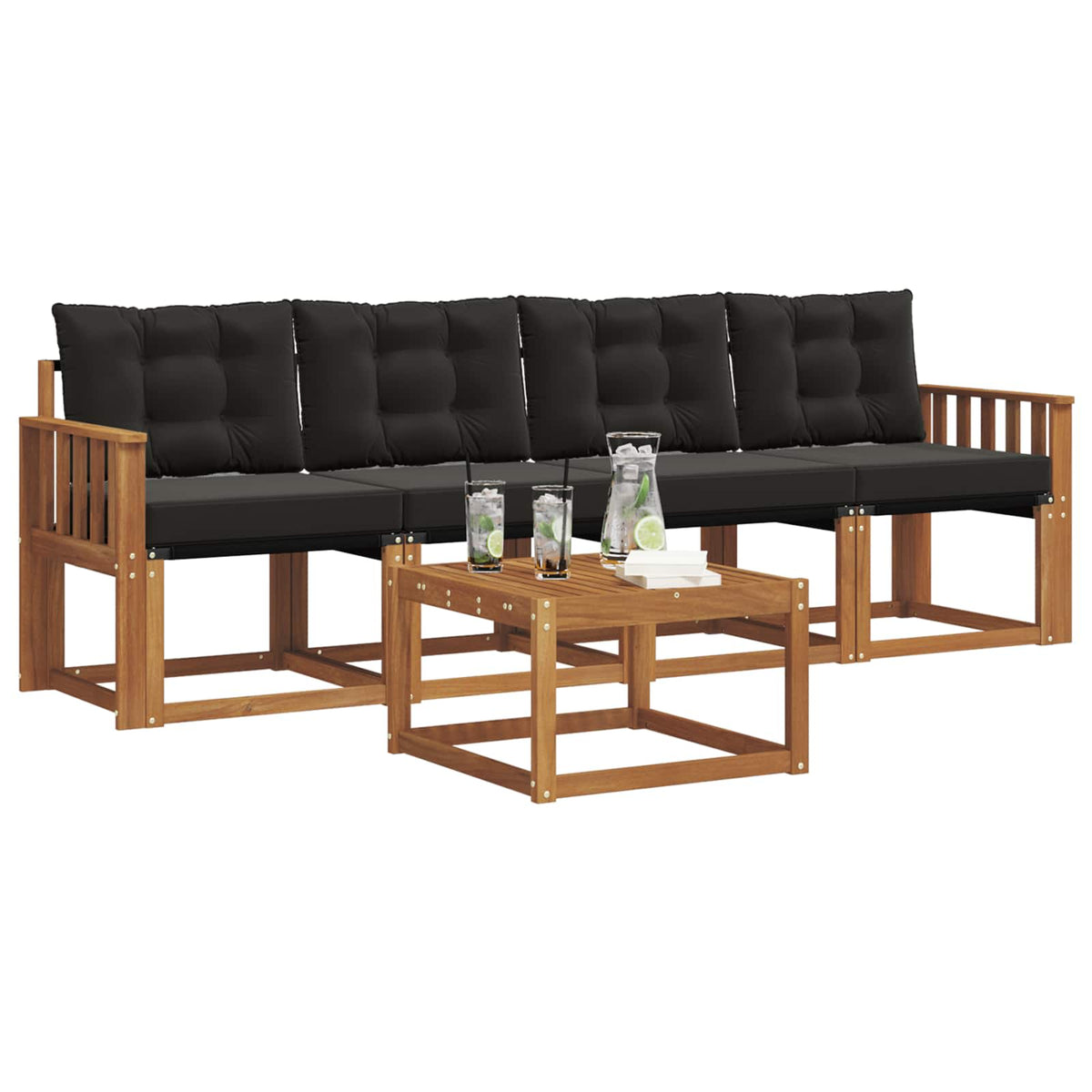 Outdoor-Sofagarnitur 5 stk. Natur und Schwarz