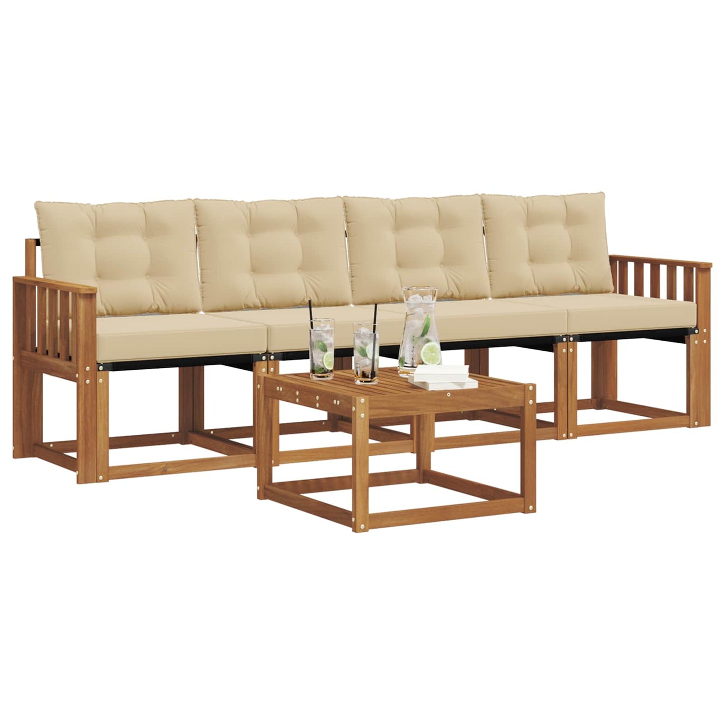 Outdoor-Sofagarnitur 5 stk. Natur und Beige