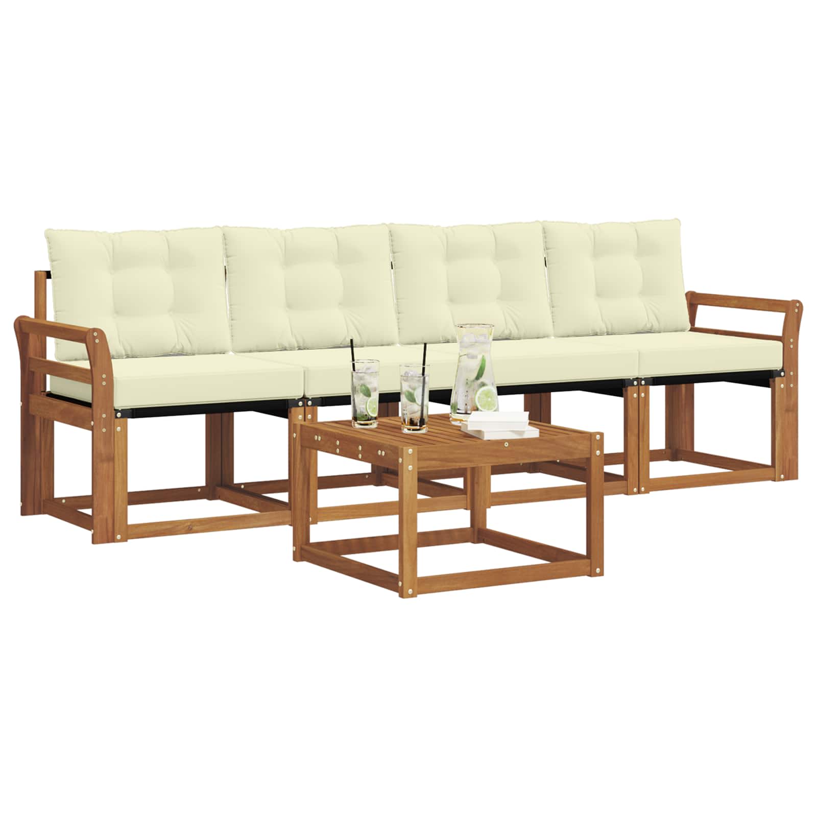 Outdoor-Sofagarnitur 5 stk. Natur und Creme