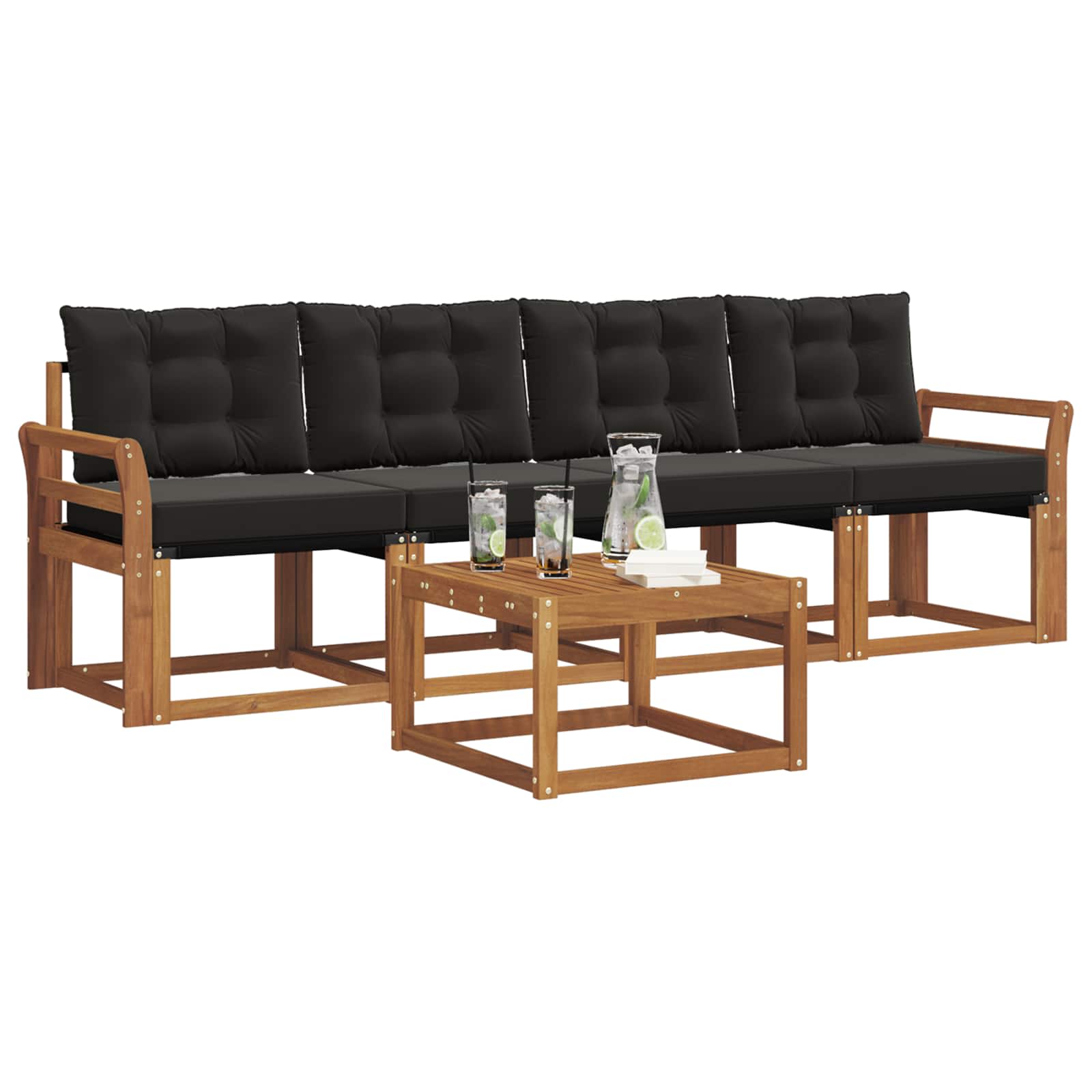 Outdoor-Sofagarnitur mit Kissen 5 pcs Natürlich und Schwarz
