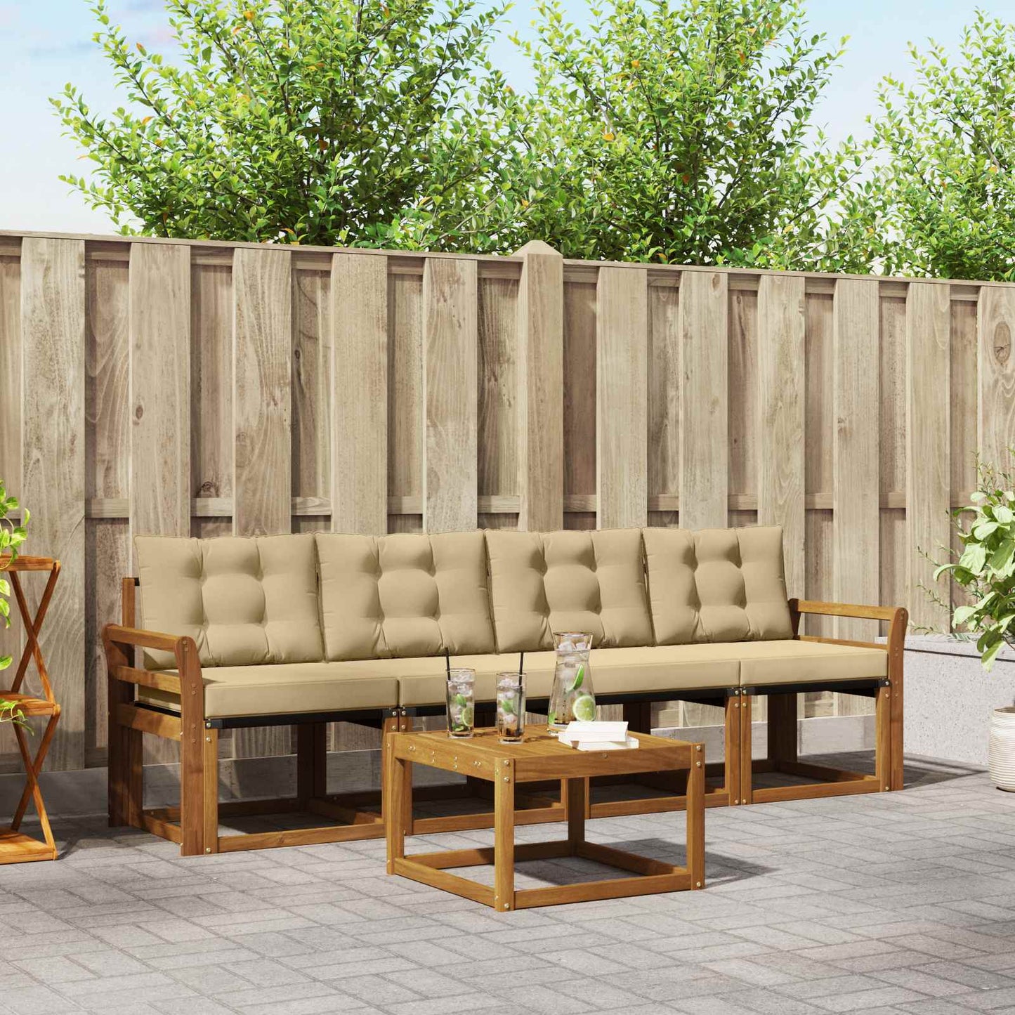 Outdoor-Sofagarnitur 5 stk. Natur und Beige