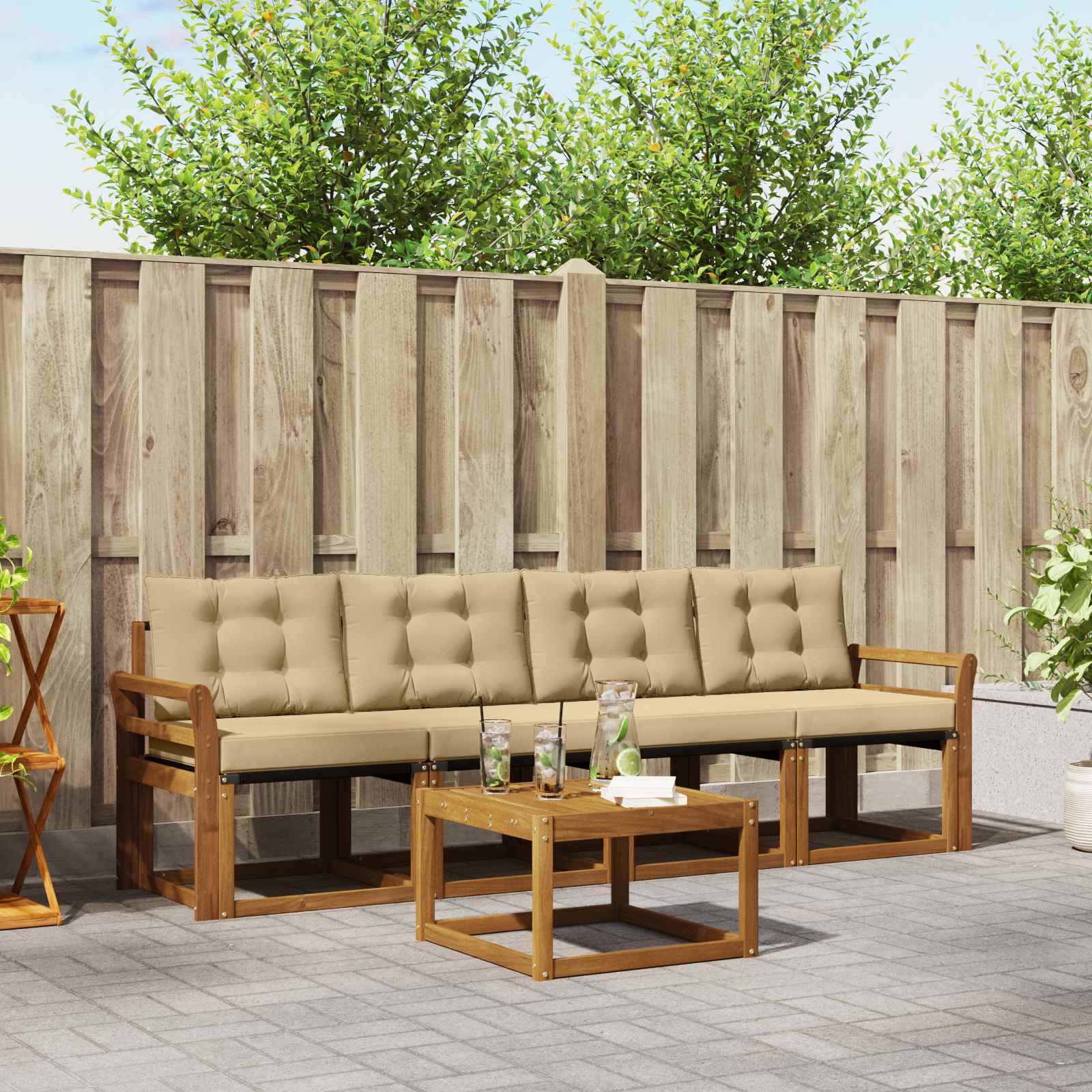 Outdoor-Sofagarnitur 5 stk. Natur und Beige