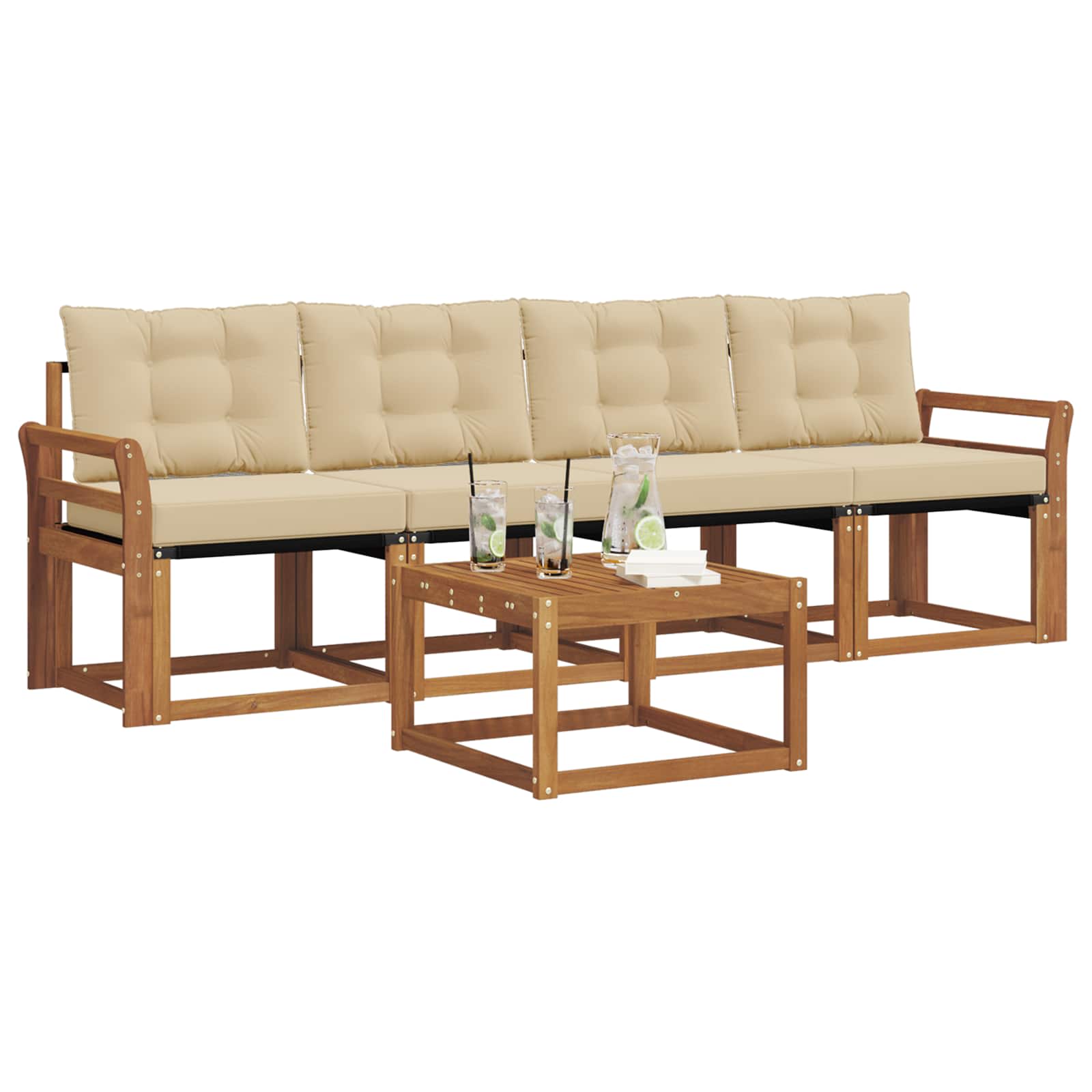 Outdoor-Sofagarnitur 5 stk. Natur und Beige